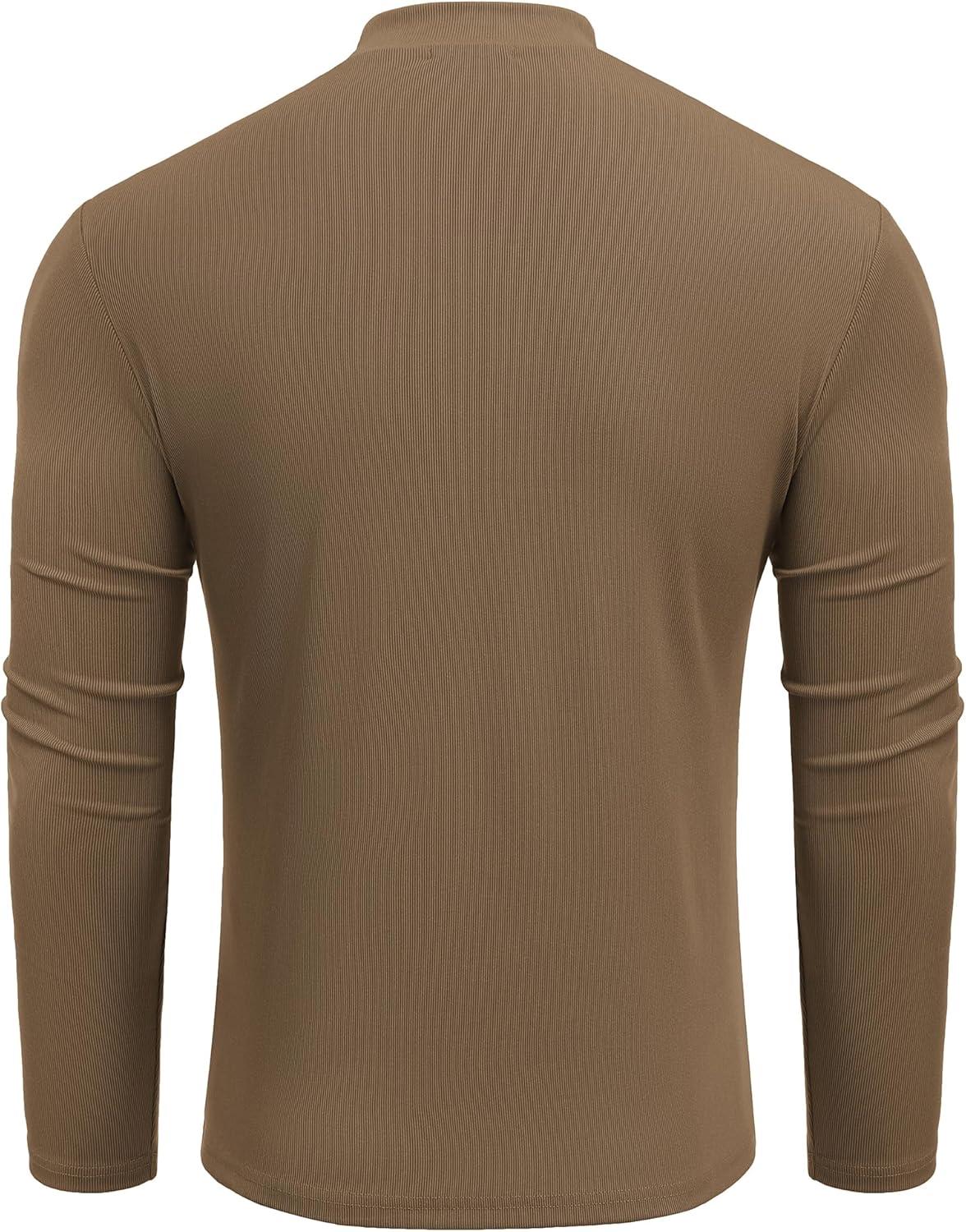 imageCOOFANDY Mens Mock Turtleneck Long Sleeve Shirts Slim Fit Basic TShirt Lightweight Ribbed Pullover Sweater2 Packblack Brown