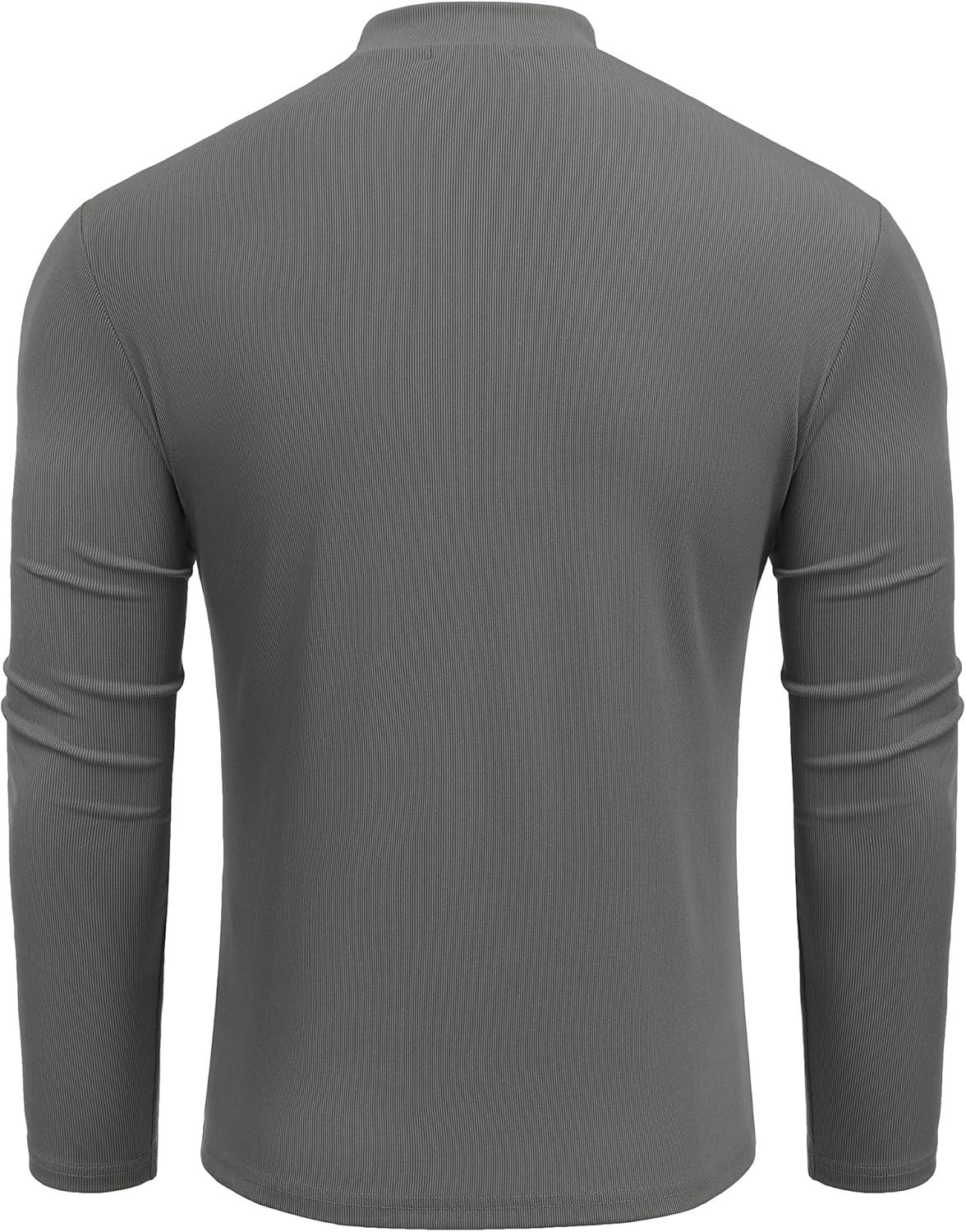 imageCOOFANDY Mens Mock Turtleneck Long Sleeve Shirts Slim Fit Basic TShirt Lightweight Ribbed Pullover Sweater2 Packblack Dark Grey