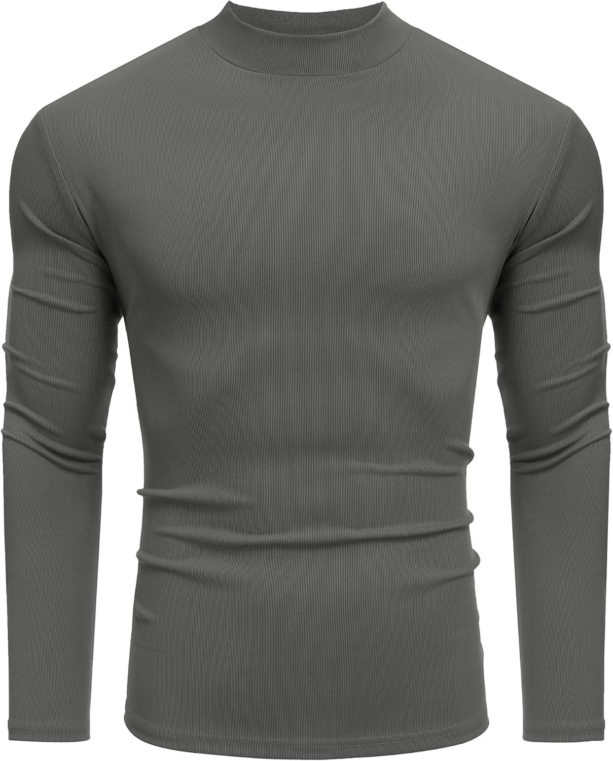 imageCOOFANDY Mens Mock Turtleneck Long Sleeve Shirts Slim Fit Basic TShirt Lightweight Ribbed Pullover Sweater2 Packblack Dark Grey