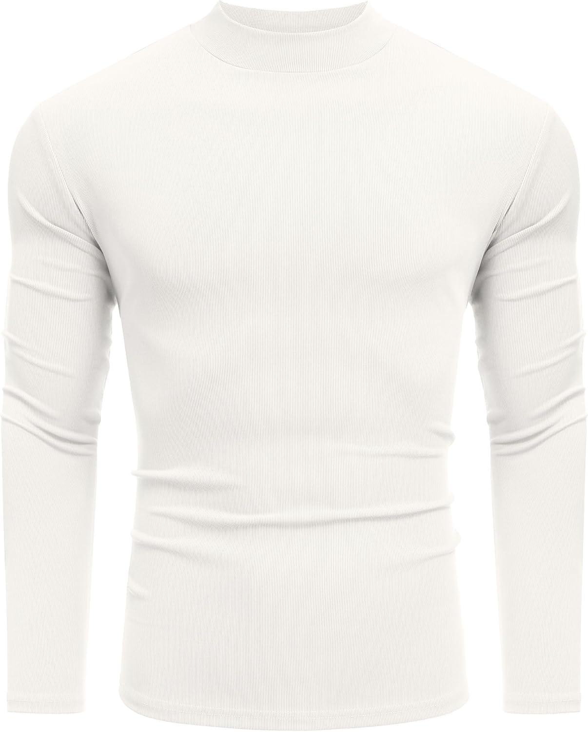 imageCOOFANDY Mens Mock Turtleneck Long Sleeve Shirts Slim Fit Basic TShirt Lightweight Ribbed Pullover Sweater2 Packblack White