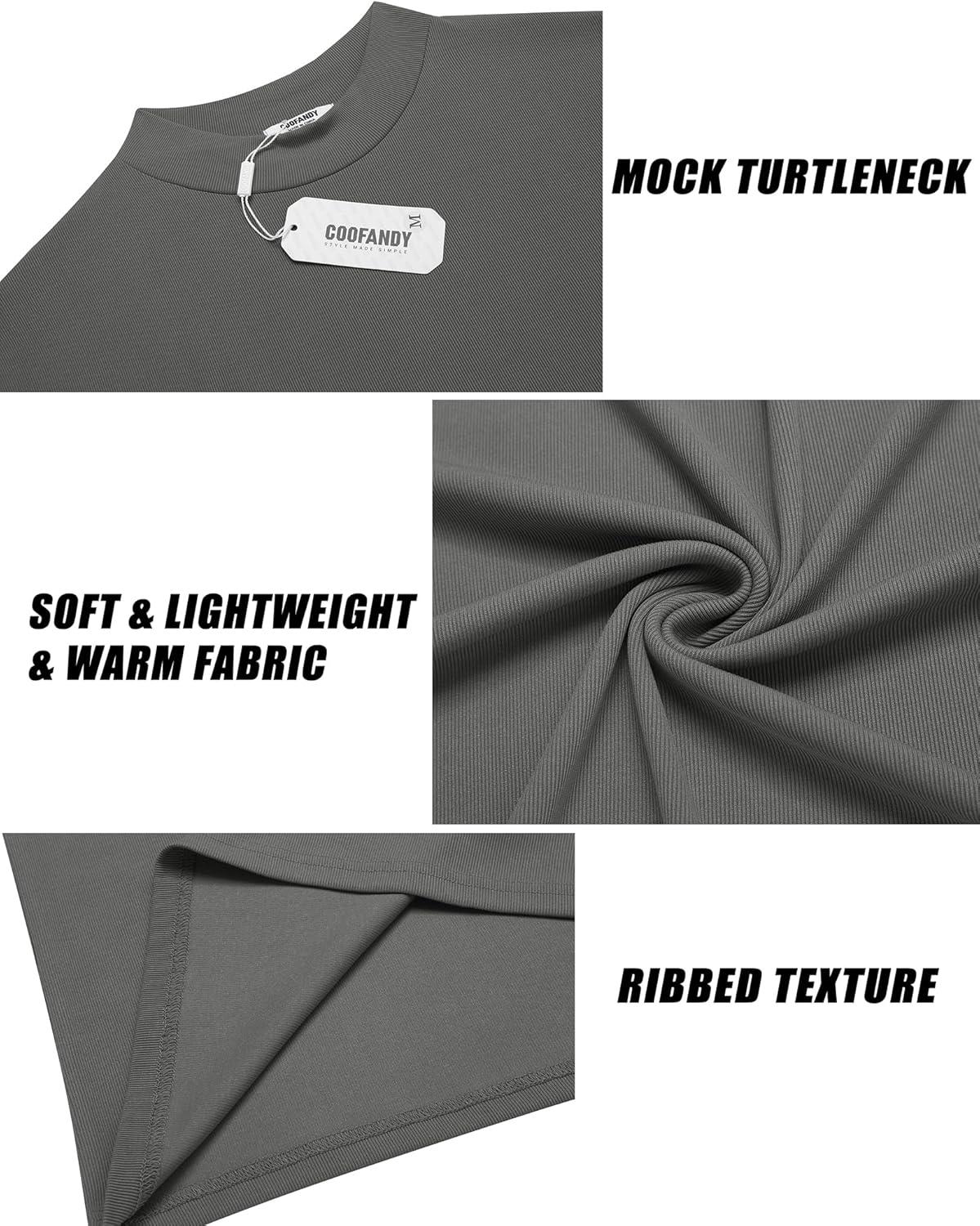 imageCOOFANDY Mens Mock Turtleneck Long Sleeve Shirts Slim Fit Basic TShirt Lightweight Ribbed Pullover Sweater2 Packwhite Dark Grey