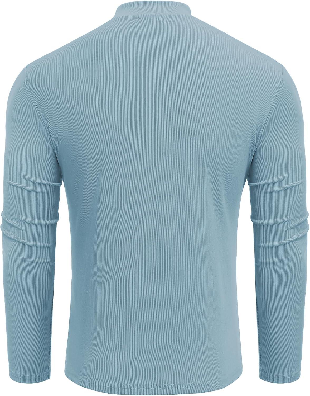 imageCOOFANDY Mens Mock Turtleneck Long Sleeve Shirts Slim Fit Basic TShirt Lightweight Ribbed Pullover SweaterGreenish Blue
