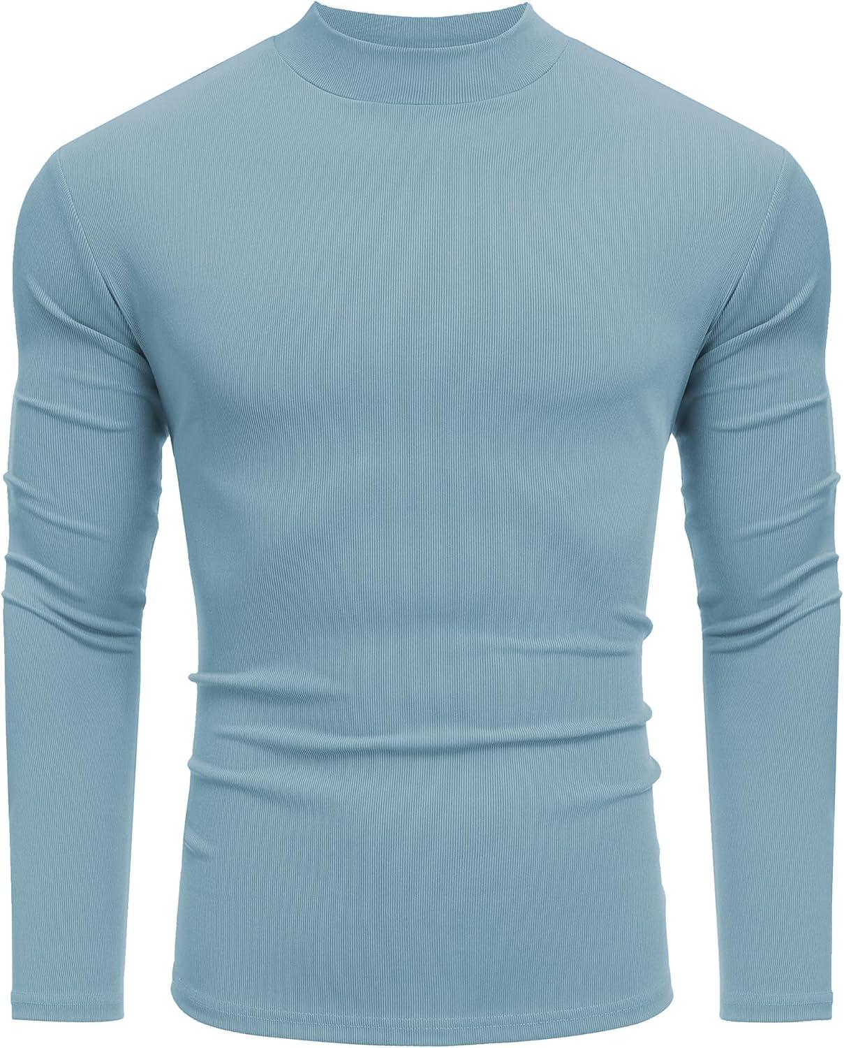 imageCOOFANDY Mens Mock Turtleneck Long Sleeve Shirts Slim Fit Basic TShirt Lightweight Ribbed Pullover SweaterGreenish Blue
