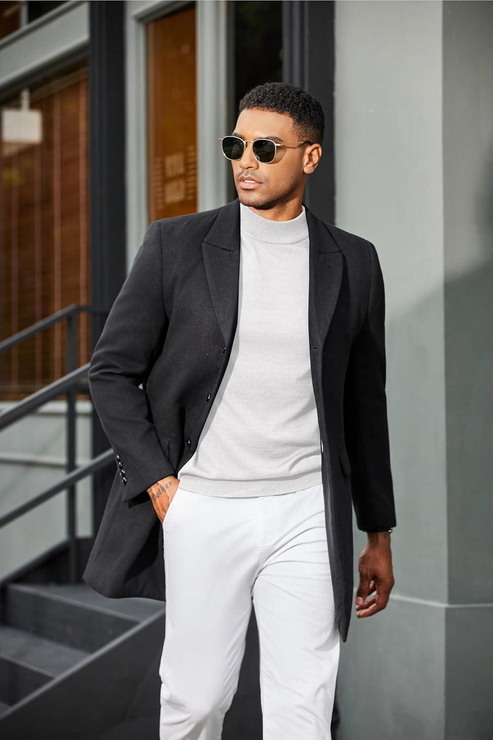 imageCOOFANDY Mens Mock Turtleneck Sweater Short Sleeve Casual Dress Sweater Slim Fit Pullover Basic Knit TeeAll White