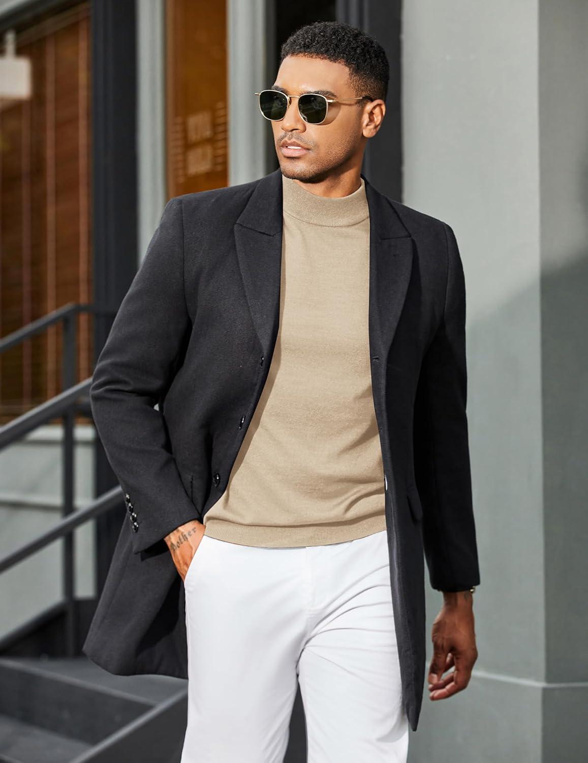 imageCOOFANDY Mens Mock Turtleneck Sweater Short Sleeve Casual Dress Sweater Slim Fit Pullover Basic Knit TeeBeige