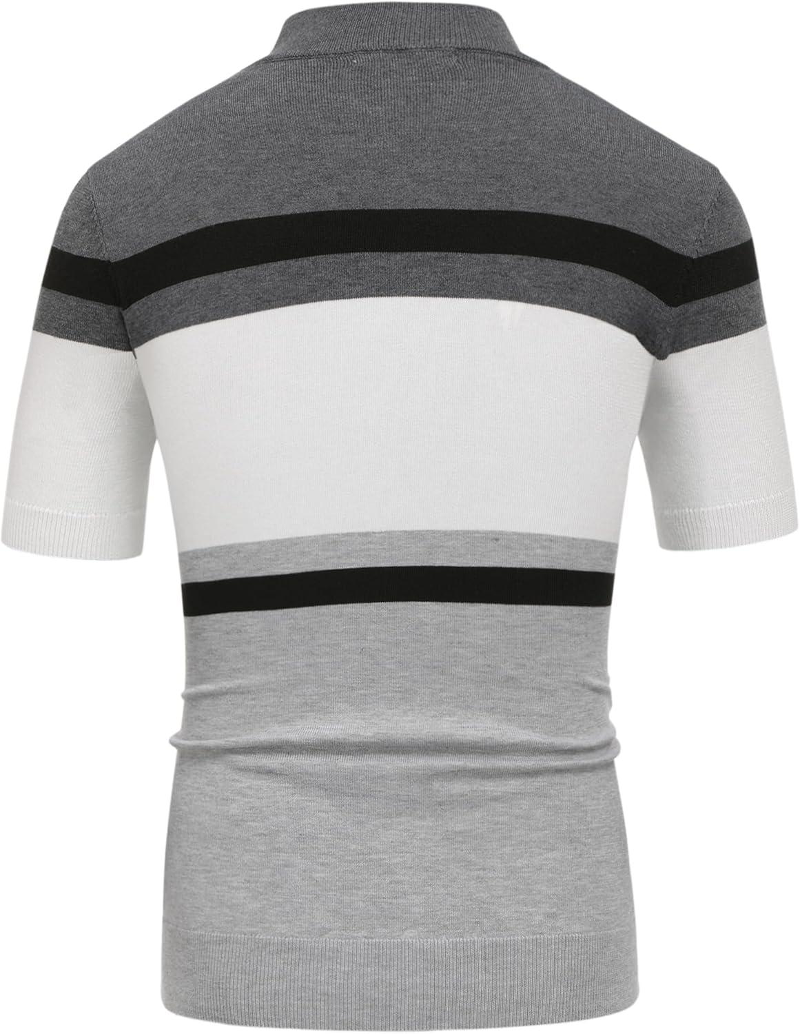 imageCOOFANDY Mens Mock Turtleneck Sweater Short Sleeve Casual Dress Sweater Slim Fit Pullover Basic Knit TeeGray Stripe