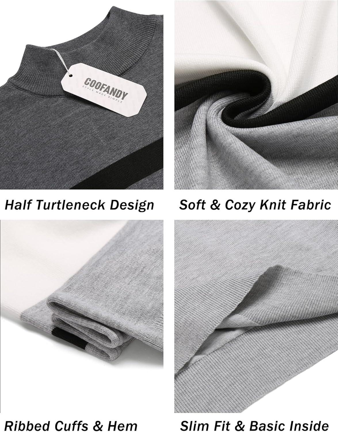 imageCOOFANDY Mens Mock Turtleneck Sweater Short Sleeve Casual Dress Sweater Slim Fit Pullover Basic Knit TeeGray Stripe