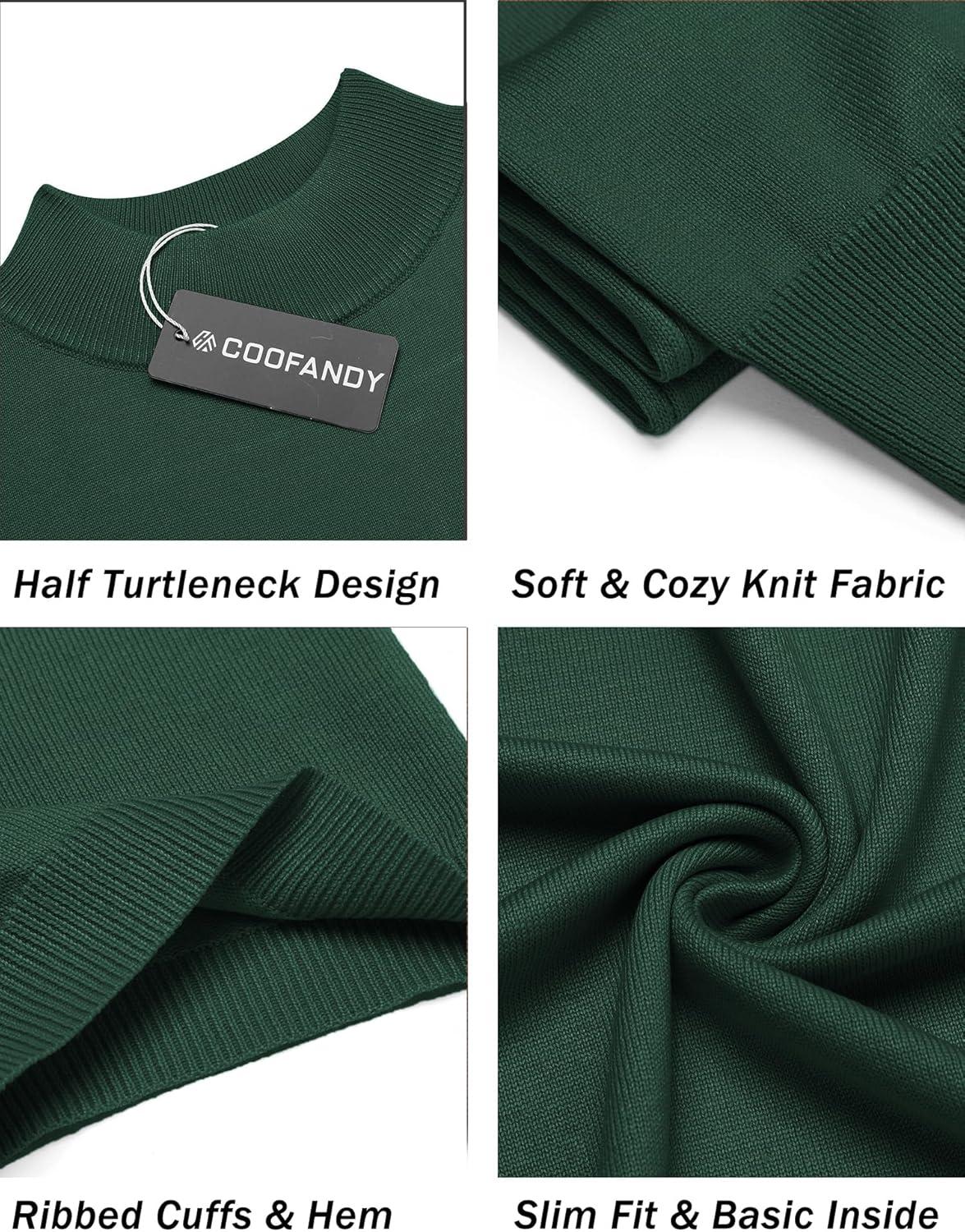 imageCOOFANDY Mens Mock Turtleneck Sweater Short Sleeve Casual Dress Sweater Slim Fit Pullover Basic Knit TeeGreen