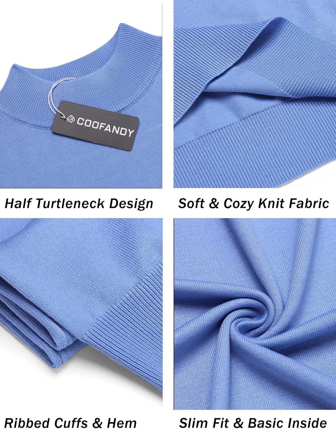 imageCOOFANDY Mens Mock Turtleneck Sweater Short Sleeve Casual Dress Sweater Slim Fit Pullover Basic Knit TeeLight Blue