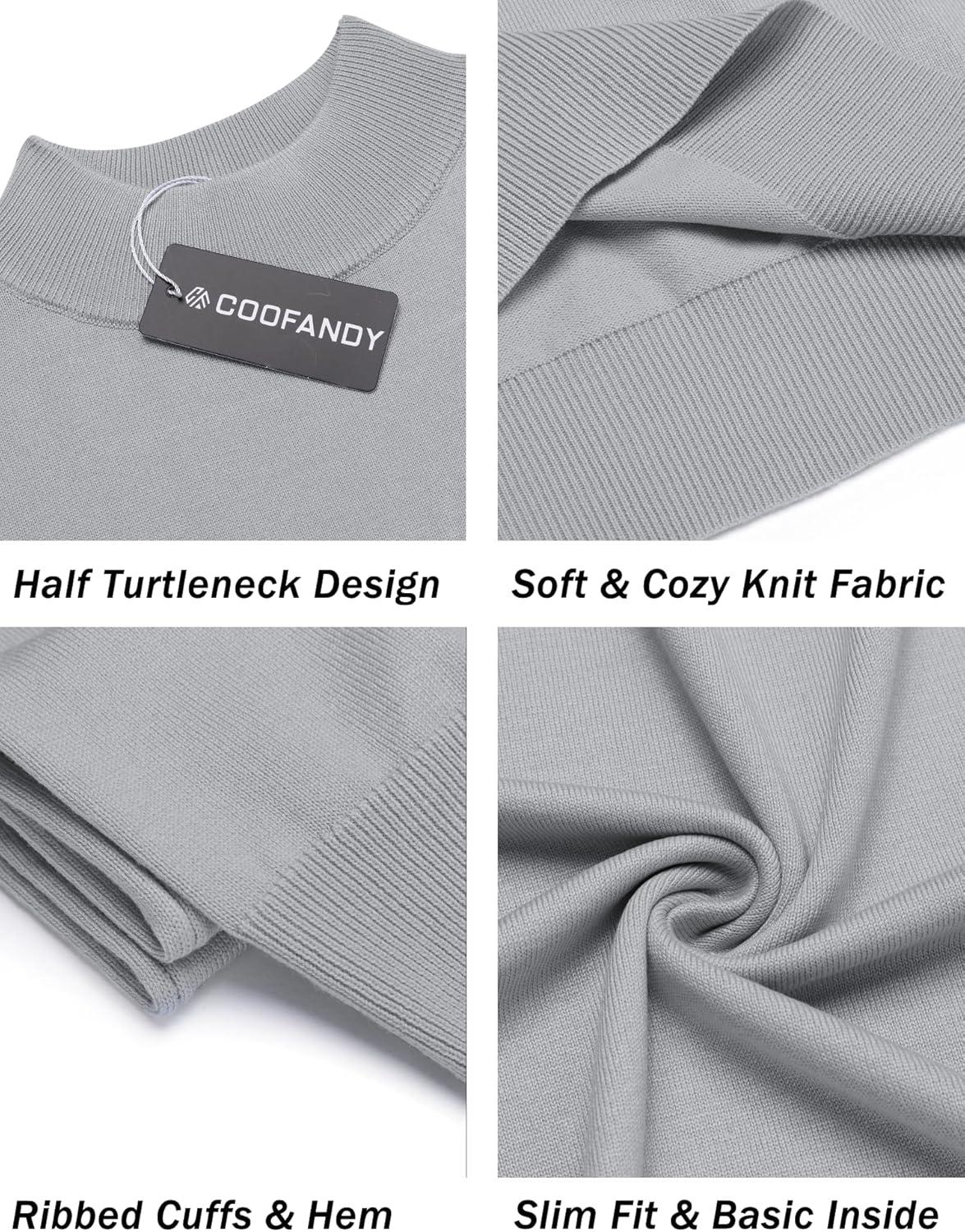 imageCOOFANDY Mens Mock Turtleneck Sweater Short Sleeve Casual Dress Sweater Slim Fit Pullover Basic Knit TeeLight Grey