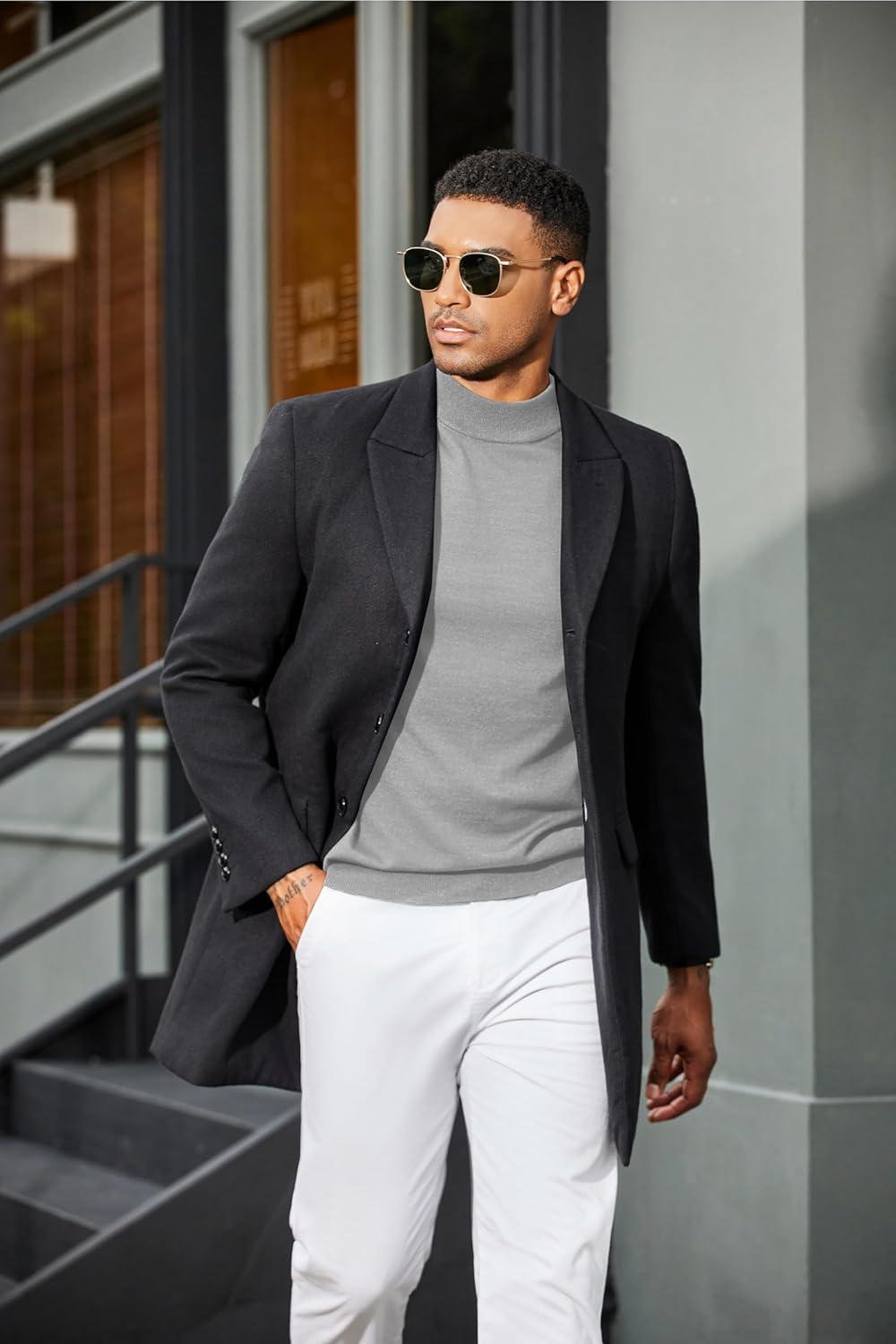 imageCOOFANDY Mens Mock Turtleneck Sweater Short Sleeve Casual Dress Sweater Slim Fit Pullover Basic Knit TeeLight Grey