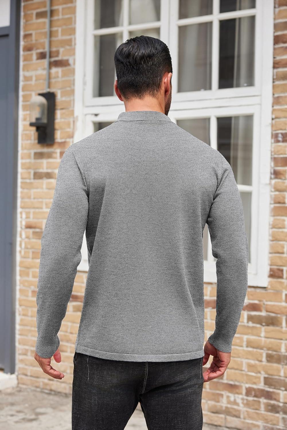 imageCOOFANDY Mens Mock Turtleneck Sweaters Long Sleeve Casual Knit Shirts Half Neck Thermal Lightweight Pullover SweaterLight Grey