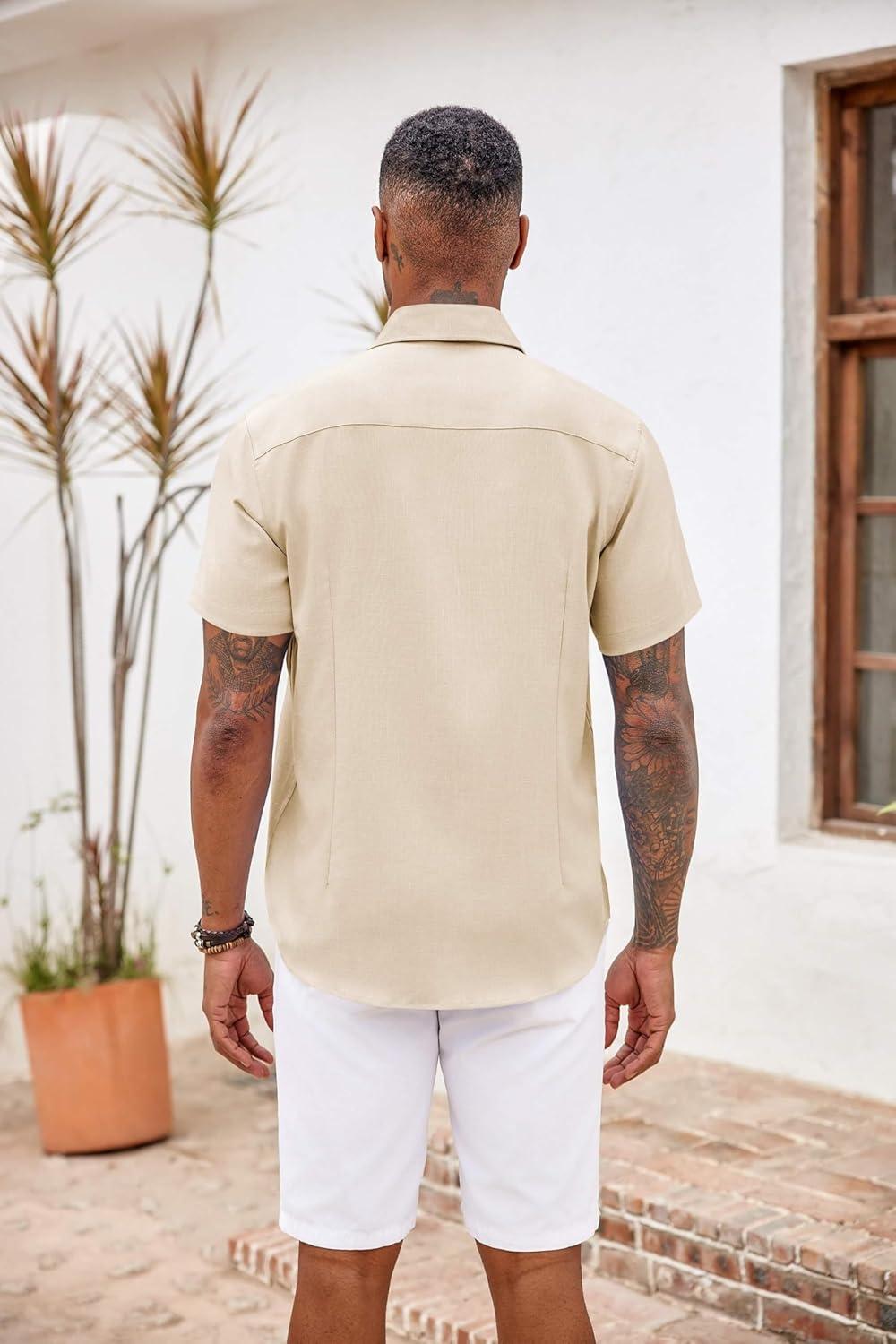 imageCOOFANDY Mens Muscle Fit Dress Shirts WrinkleFree Short Sleeve Casual Button Down ShirtBeige
