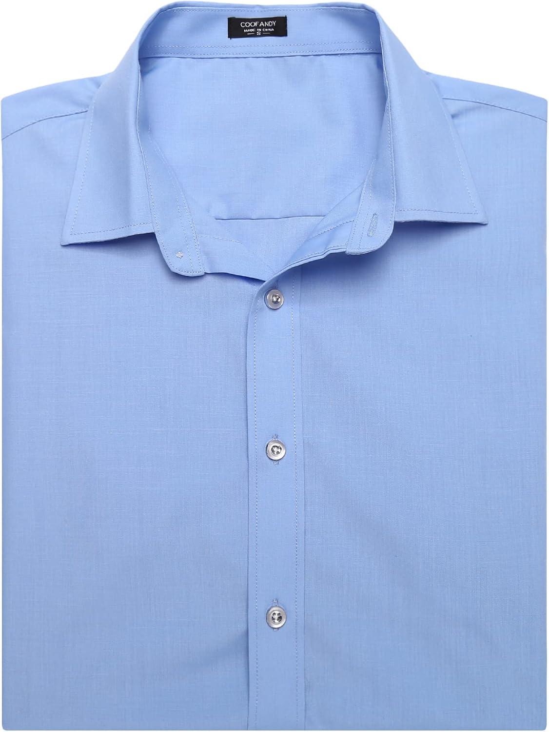 imageCOOFANDY Mens Muscle Fit Dress Shirts WrinkleFree Short Sleeve Casual Button Down ShirtBlue