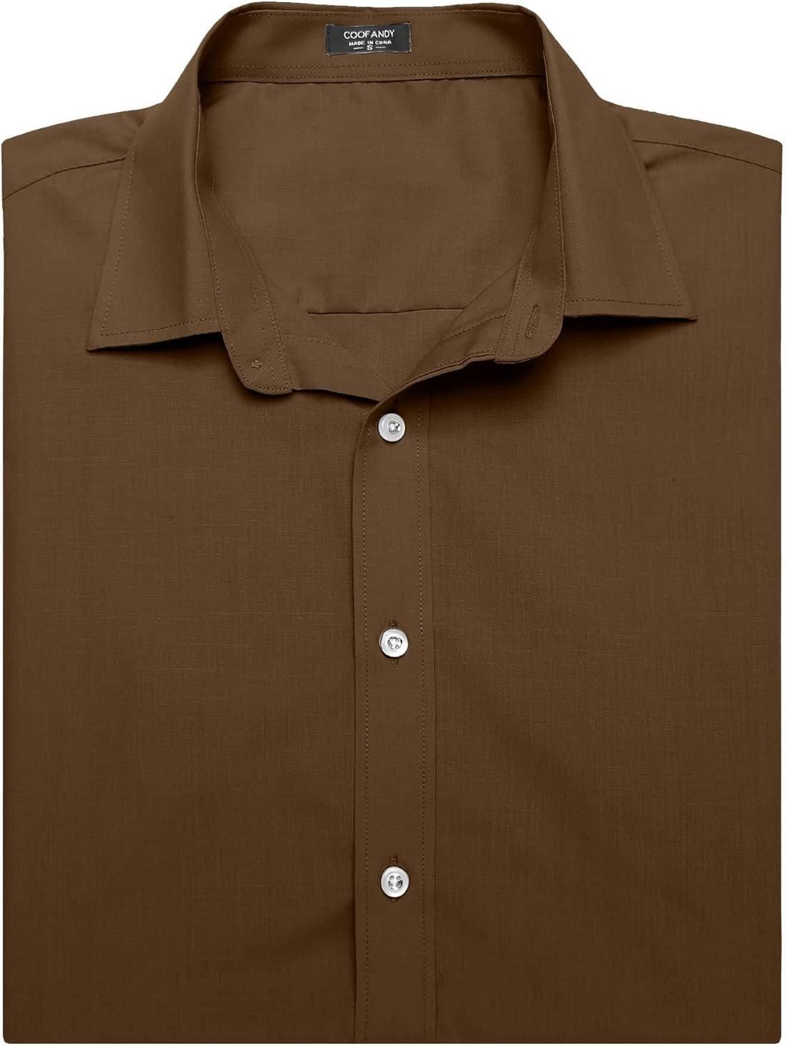 imageCOOFANDY Mens Muscle Fit Dress Shirts WrinkleFree Short Sleeve Casual Button Down ShirtBrown