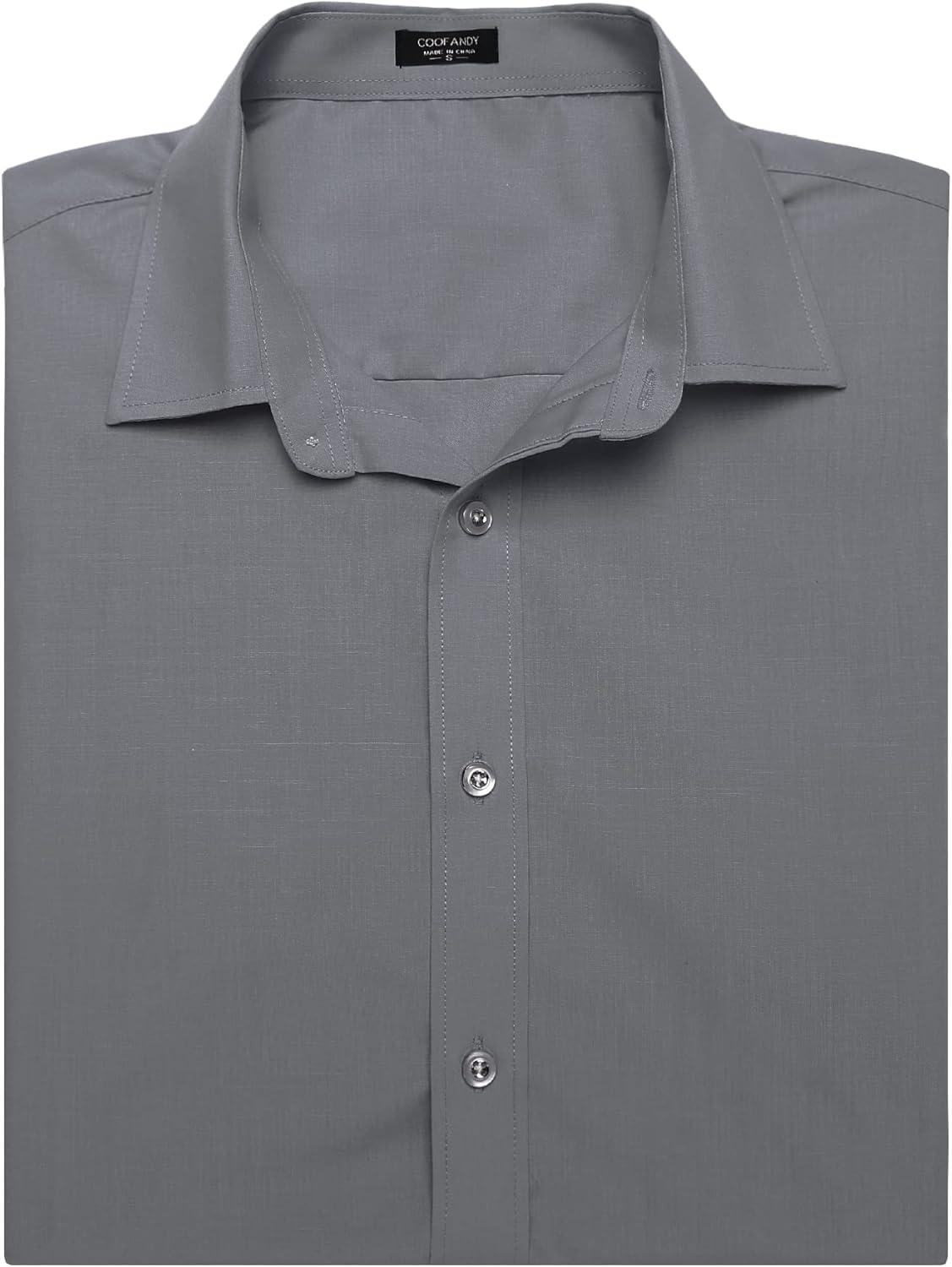 imageCOOFANDY Mens Muscle Fit Dress Shirts WrinkleFree Short Sleeve Casual Button Down ShirtGrey