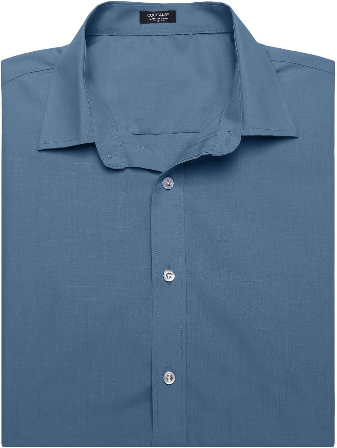 imageCOOFANDY Mens Muscle Fit Dress Shirts WrinkleFree Short Sleeve Casual Button Down ShirtGrey Blue
