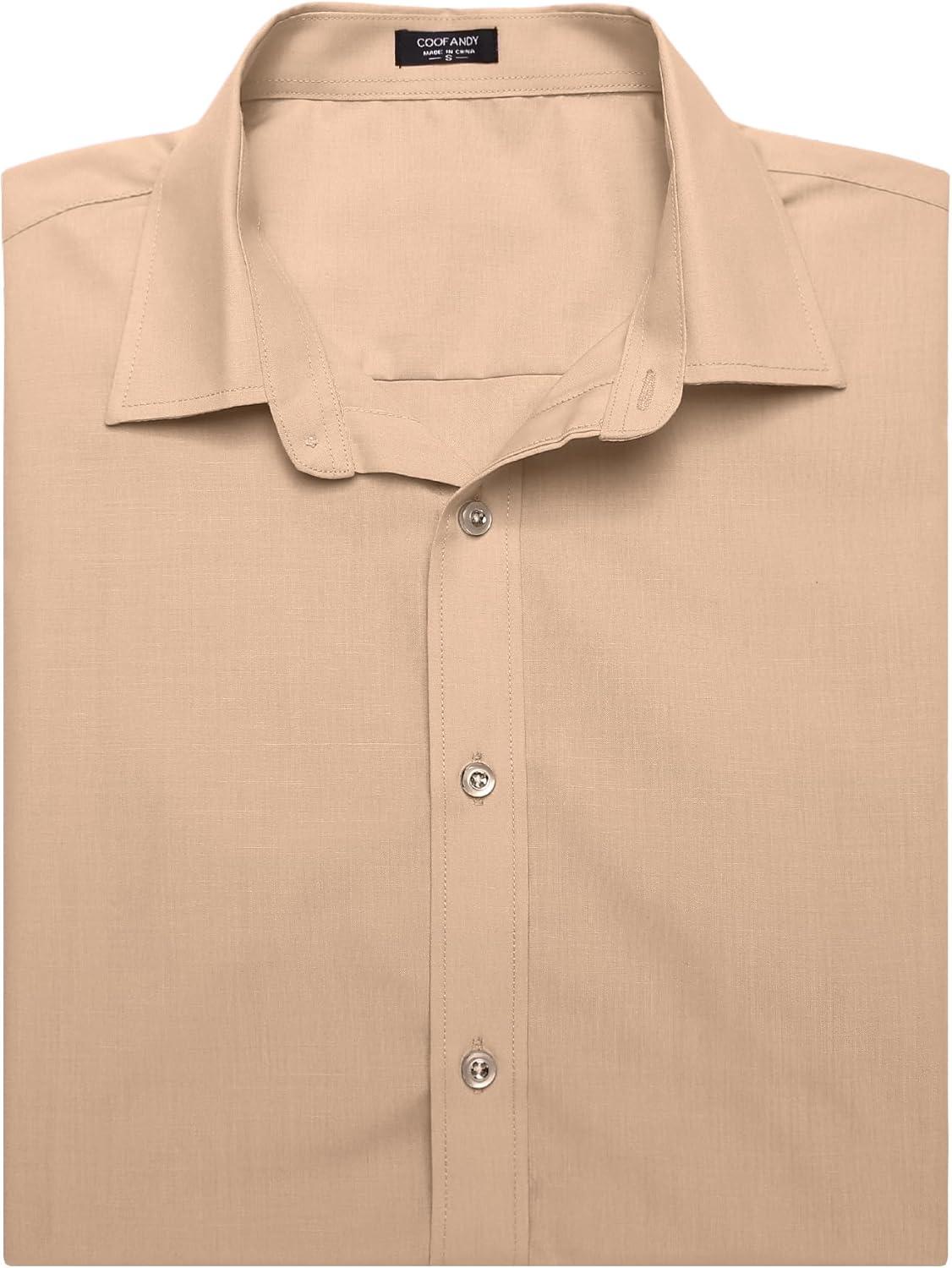 imageCOOFANDY Mens Muscle Fit Dress Shirts WrinkleFree Short Sleeve Casual Button Down ShirtKhaki