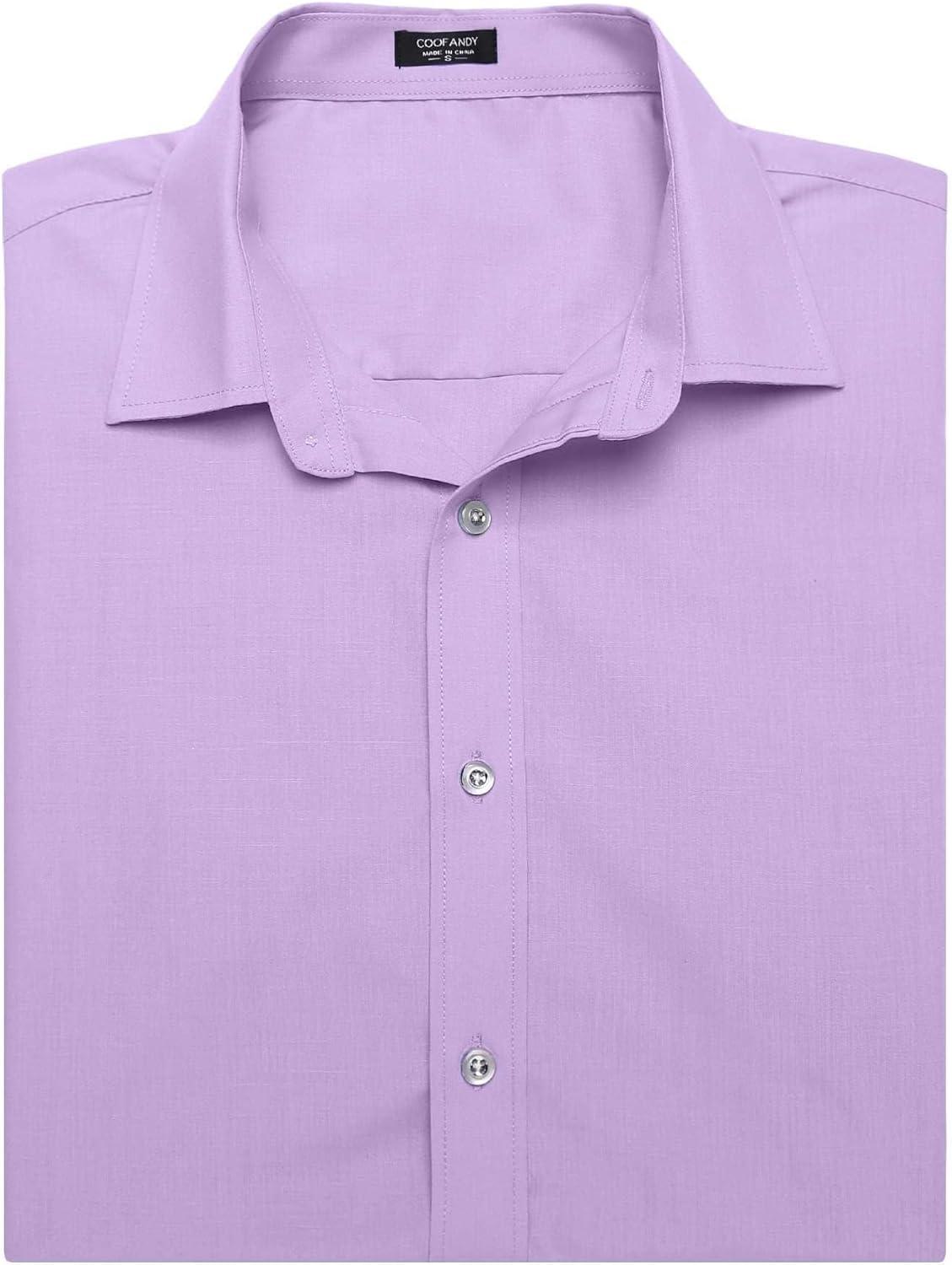 imageCOOFANDY Mens Muscle Fit Dress Shirts WrinkleFree Short Sleeve Casual Button Down ShirtLavender