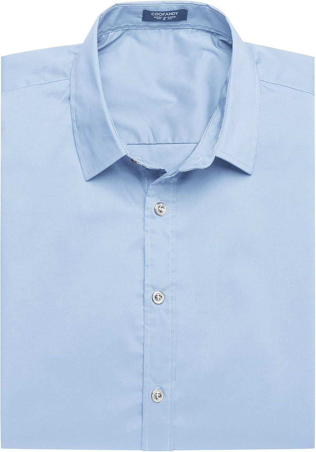 imageCOOFANDY Mens Muscle Fit Dress Shirts WrinkleFree Short Sleeve Casual Button Down ShirtLight Blue