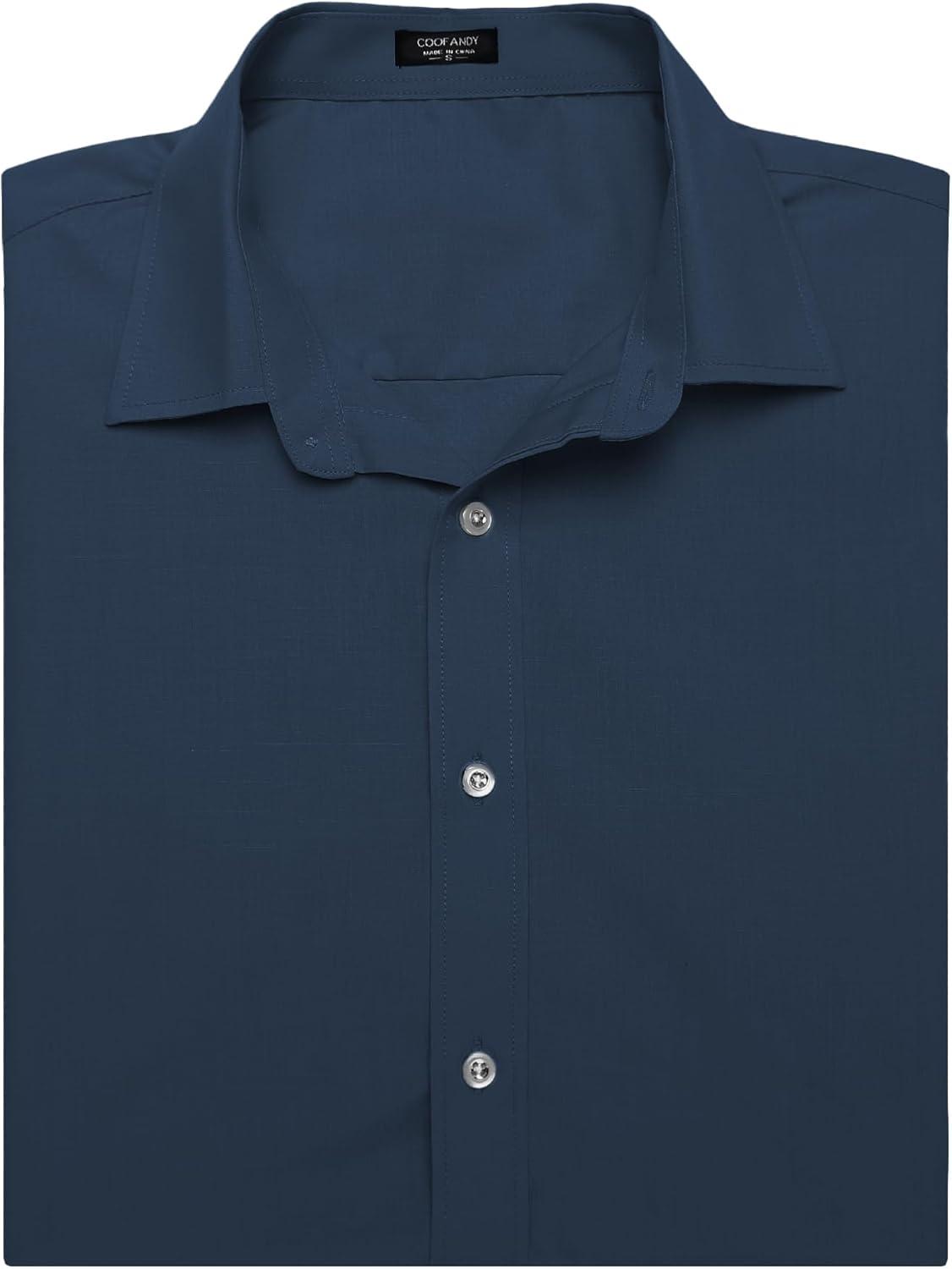 imageCOOFANDY Mens Muscle Fit Dress Shirts WrinkleFree Short Sleeve Casual Button Down ShirtNavy Blue