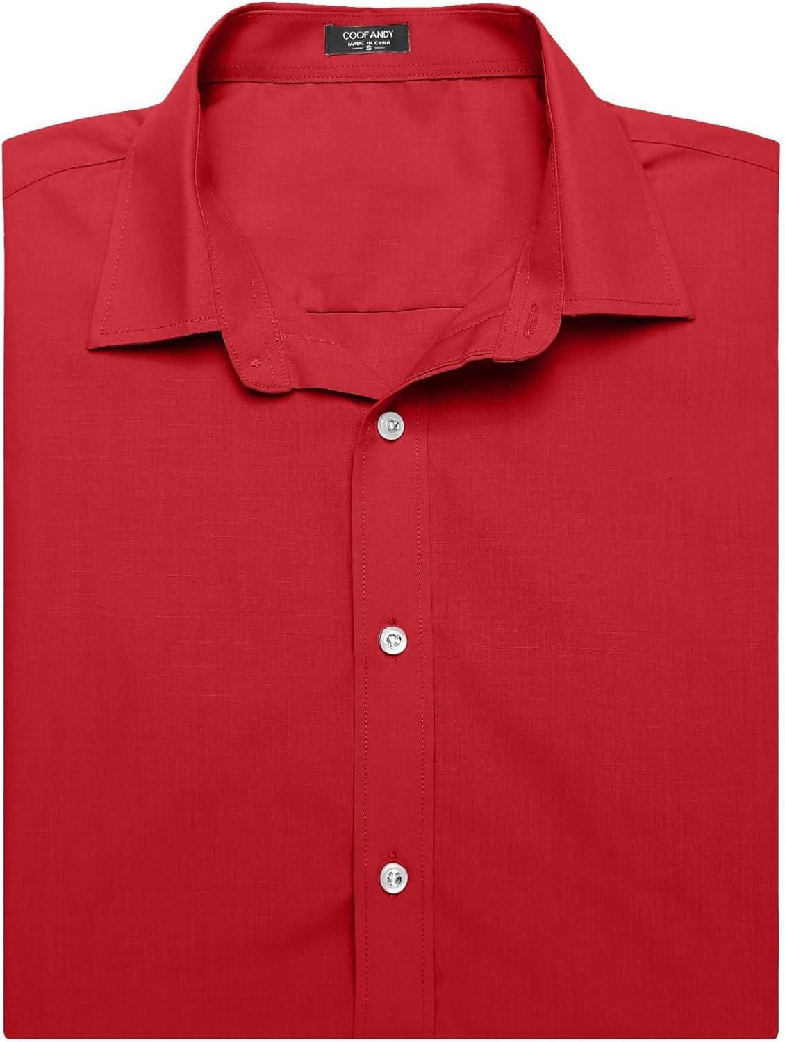imageCOOFANDY Mens Muscle Fit Dress Shirts WrinkleFree Short Sleeve Casual Button Down ShirtRed