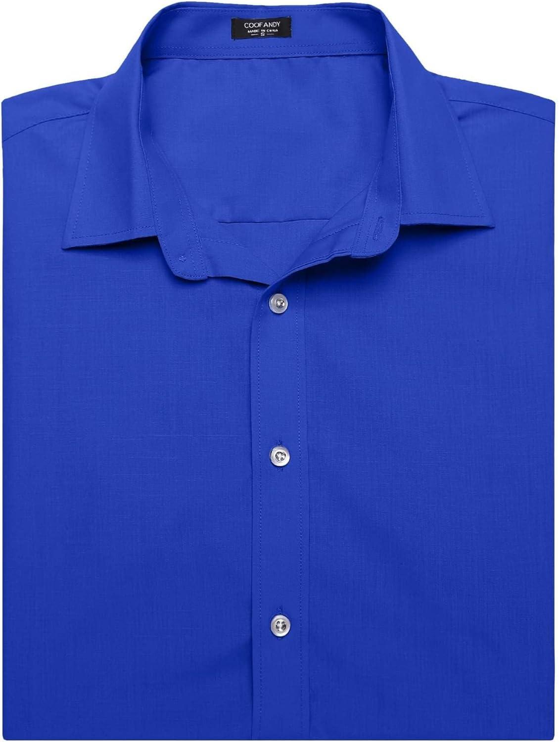 imageCOOFANDY Mens Muscle Fit Dress Shirts WrinkleFree Short Sleeve Casual Button Down ShirtRoyal Blue