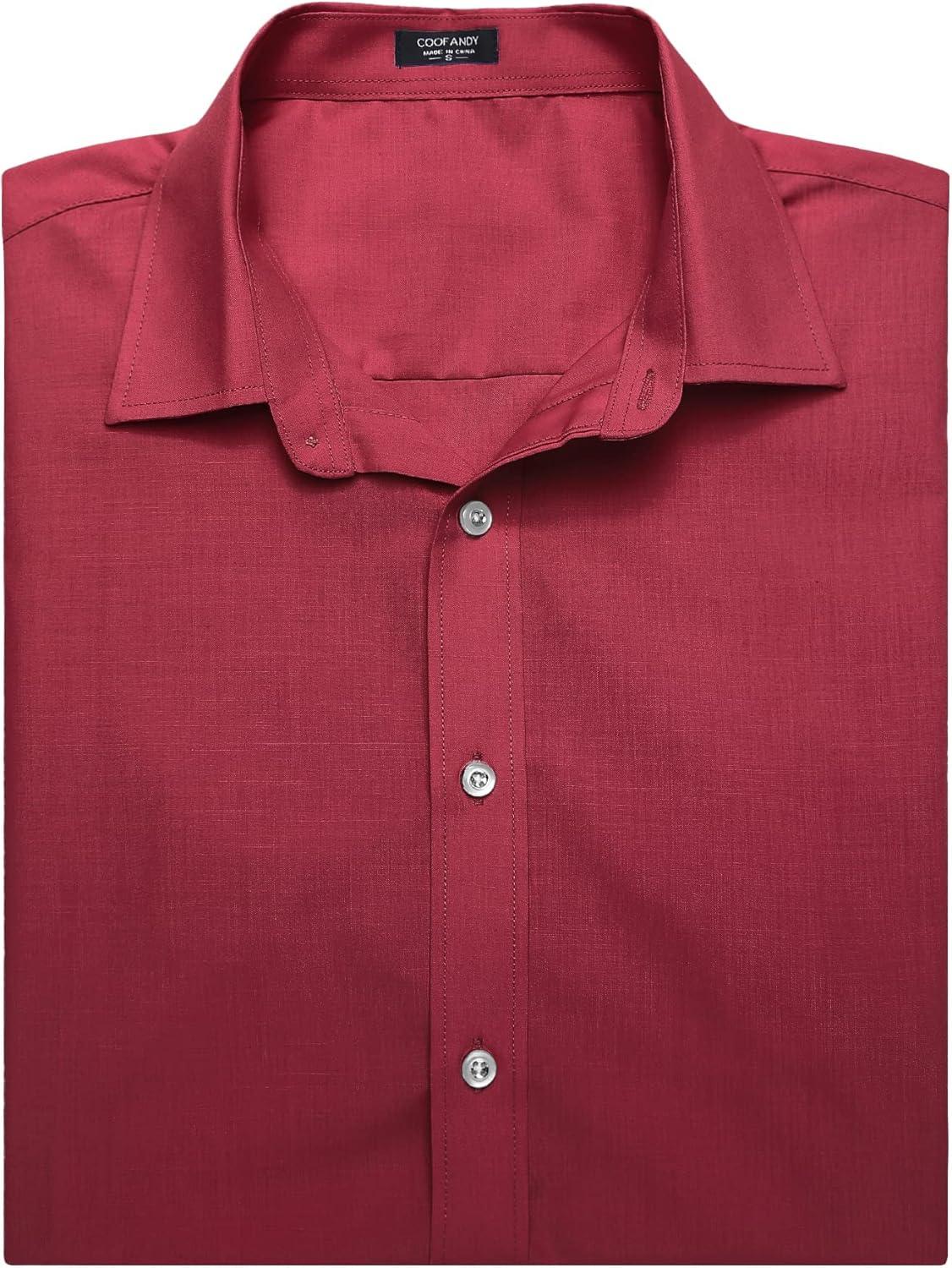 imageCOOFANDY Mens Muscle Fit Dress Shirts WrinkleFree Short Sleeve Casual Button Down ShirtWine Red