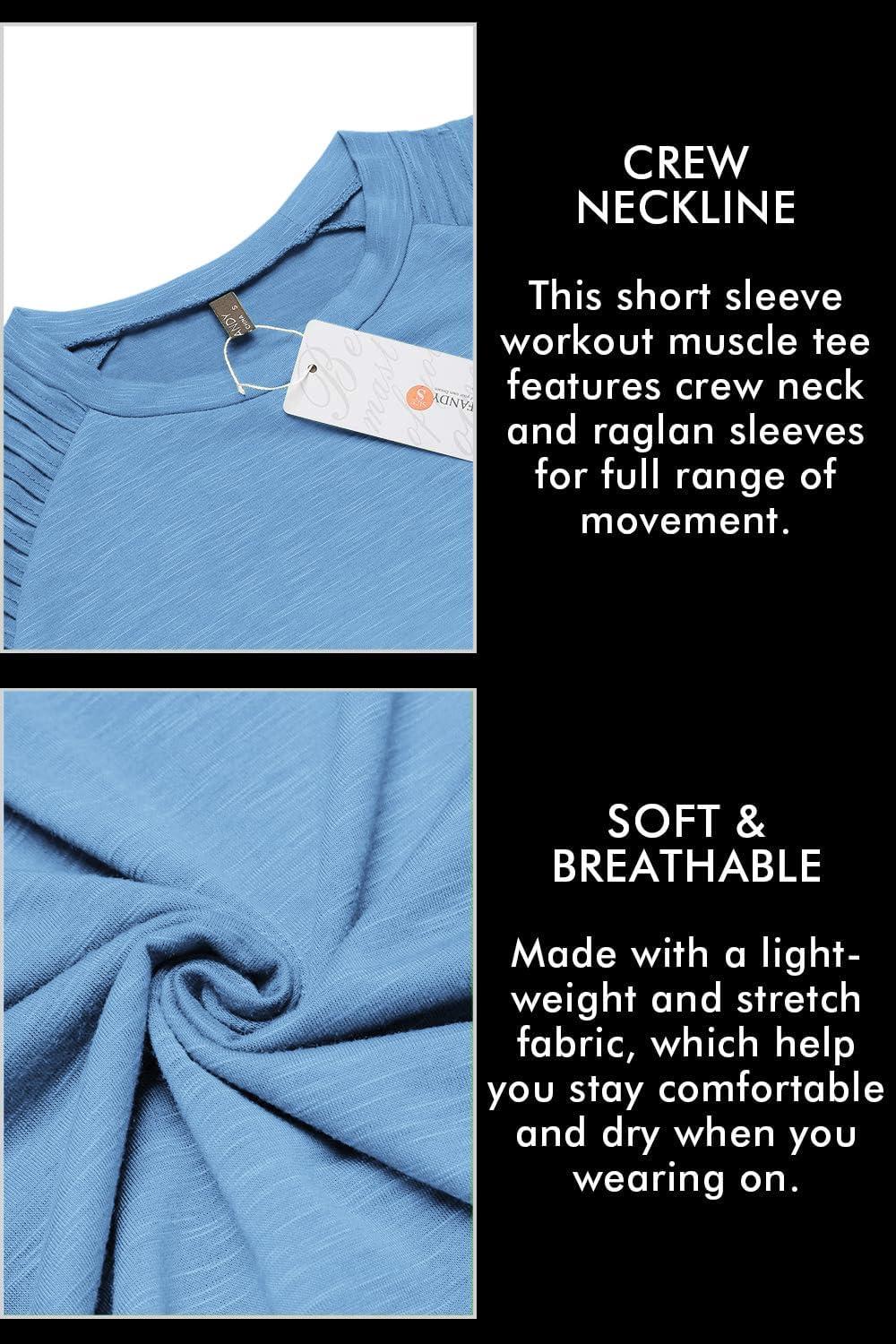 imageCOOFANDY Mens Muscle TShirt Pleated Raglan Sleeve Bodybuilding Gym Tee Short Sleeve Fashion Workout Shirts Hipster ShirtClear Blue