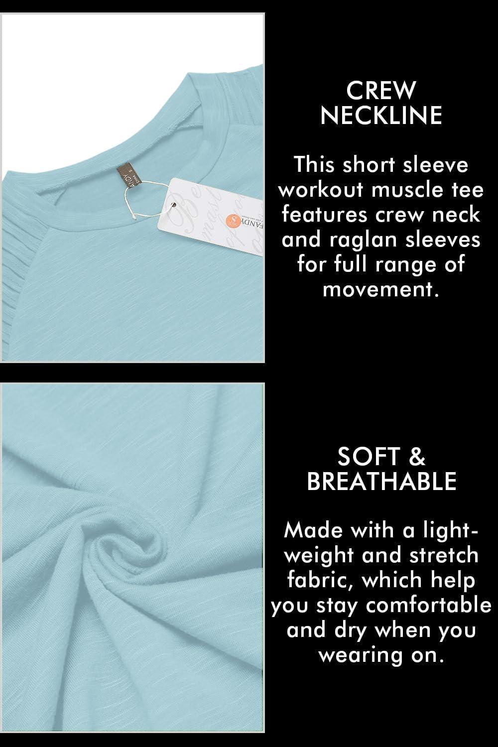 imageCOOFANDY Mens Muscle TShirt Pleated Raglan Sleeve Bodybuilding Gym Tee Short Sleeve Fashion Workout Shirts Hipster ShirtLight Blue