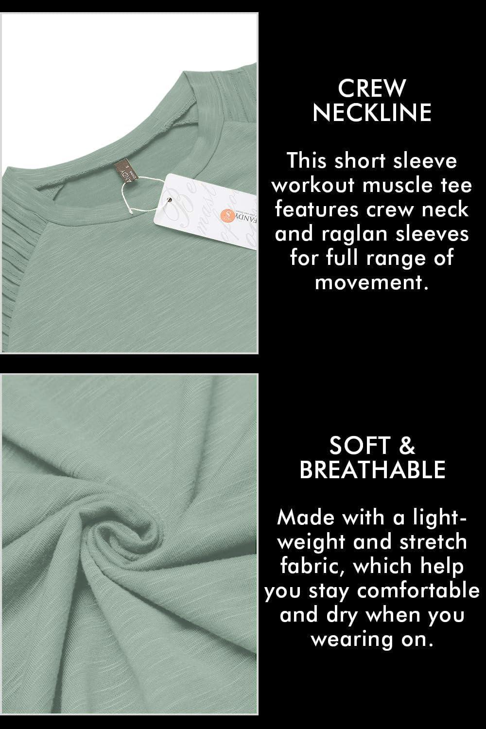 imageCOOFANDY Mens Muscle TShirt Pleated Raglan Sleeve Bodybuilding Gym Tee Short Sleeve Fashion Workout Shirts Hipster ShirtLight Green