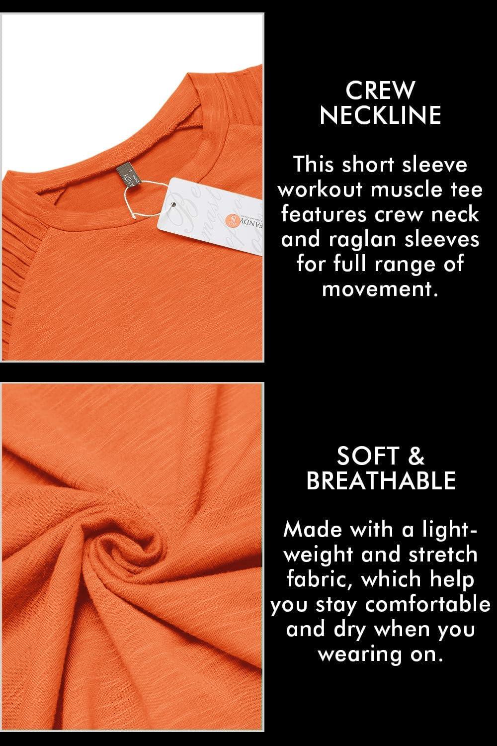 imageCOOFANDY Mens Muscle TShirt Pleated Raglan Sleeve Bodybuilding Gym Tee Short Sleeve Fashion Workout Shirts Hipster ShirtOrange