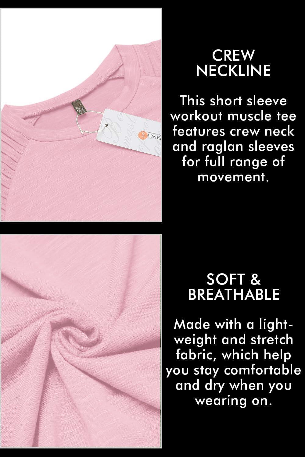 imageCOOFANDY Mens Muscle TShirt Pleated Raglan Sleeve Bodybuilding Gym Tee Short Sleeve Fashion Workout Shirts Hipster ShirtPink