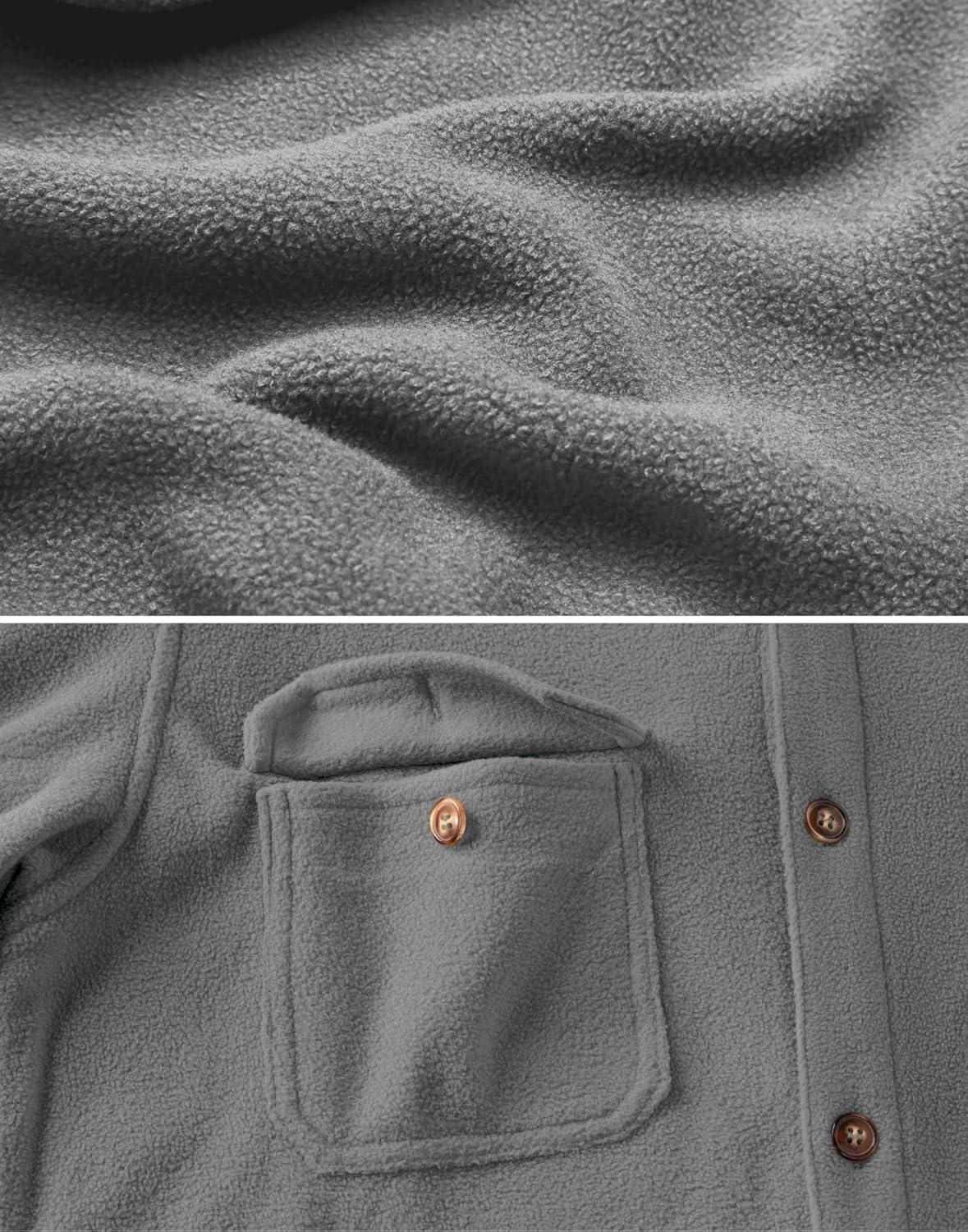 imageCOOFANDY Mens Polar Fleece Shacket Long Sleeve Casual Button Down Shirt Jacket with PocketsLight Grey