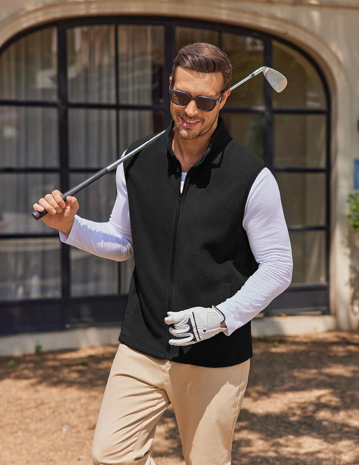 imageCOOFANDY Mens Polar Fleece Vest Lightweight Sleeveless Jacket Warm Zip up Outerwear Vests with Zipper Pockets for HikingBlack