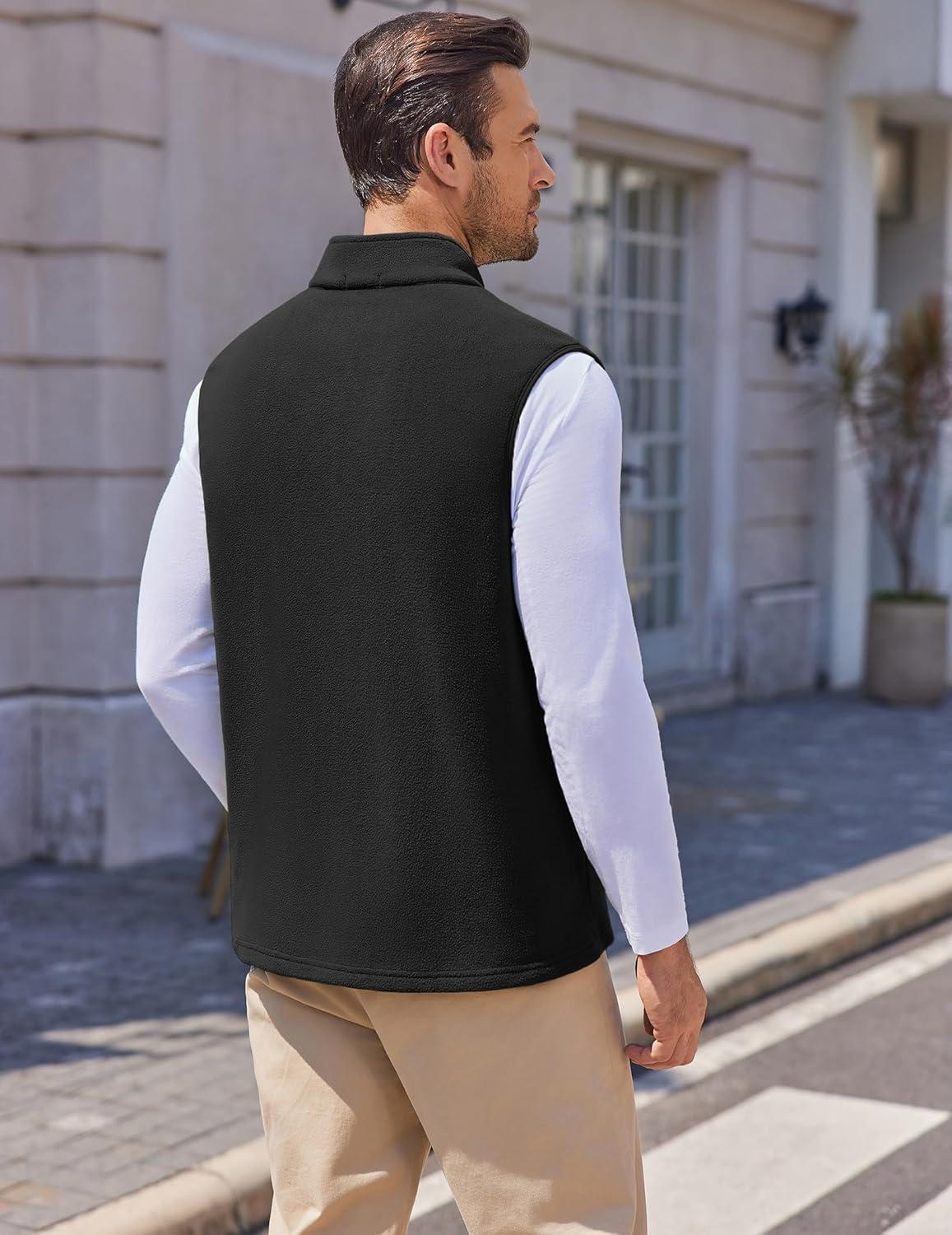 imageCOOFANDY Mens Polar Fleece Vest Lightweight Sleeveless Jacket Warm Zip up Outerwear Vests with Zipper Pockets for HikingBlack