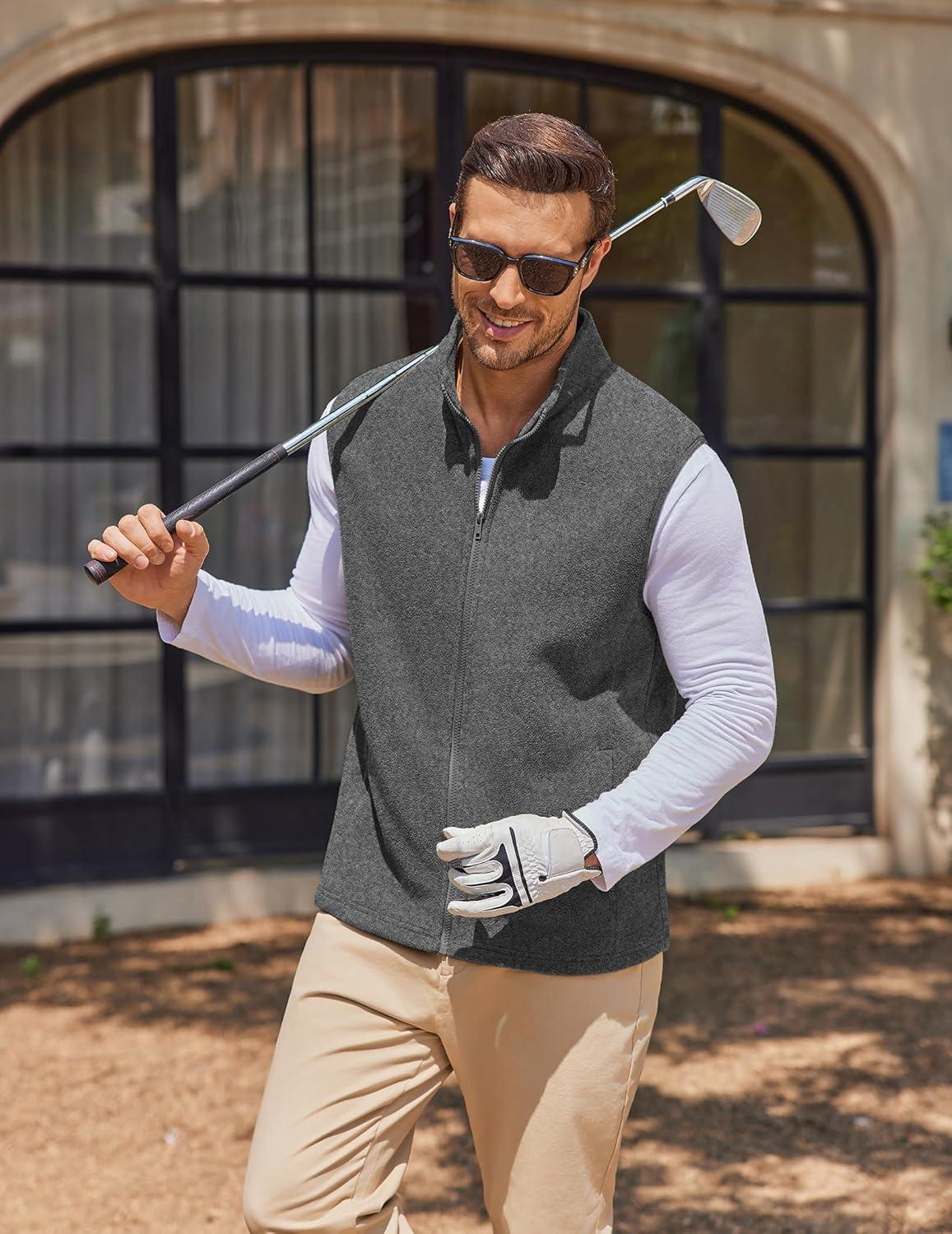 imageCOOFANDY Mens Polar Fleece Vest Lightweight Sleeveless Jacket Warm Zip up Outerwear Vests with Zipper Pockets for HikingHeather Grey