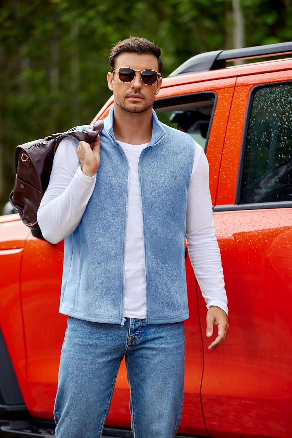 imageCOOFANDY Mens Polar Fleece Vest Lightweight Sleeveless Jacket Warm Zip up Outerwear Vests with Zipper Pockets for HikingLake Blue