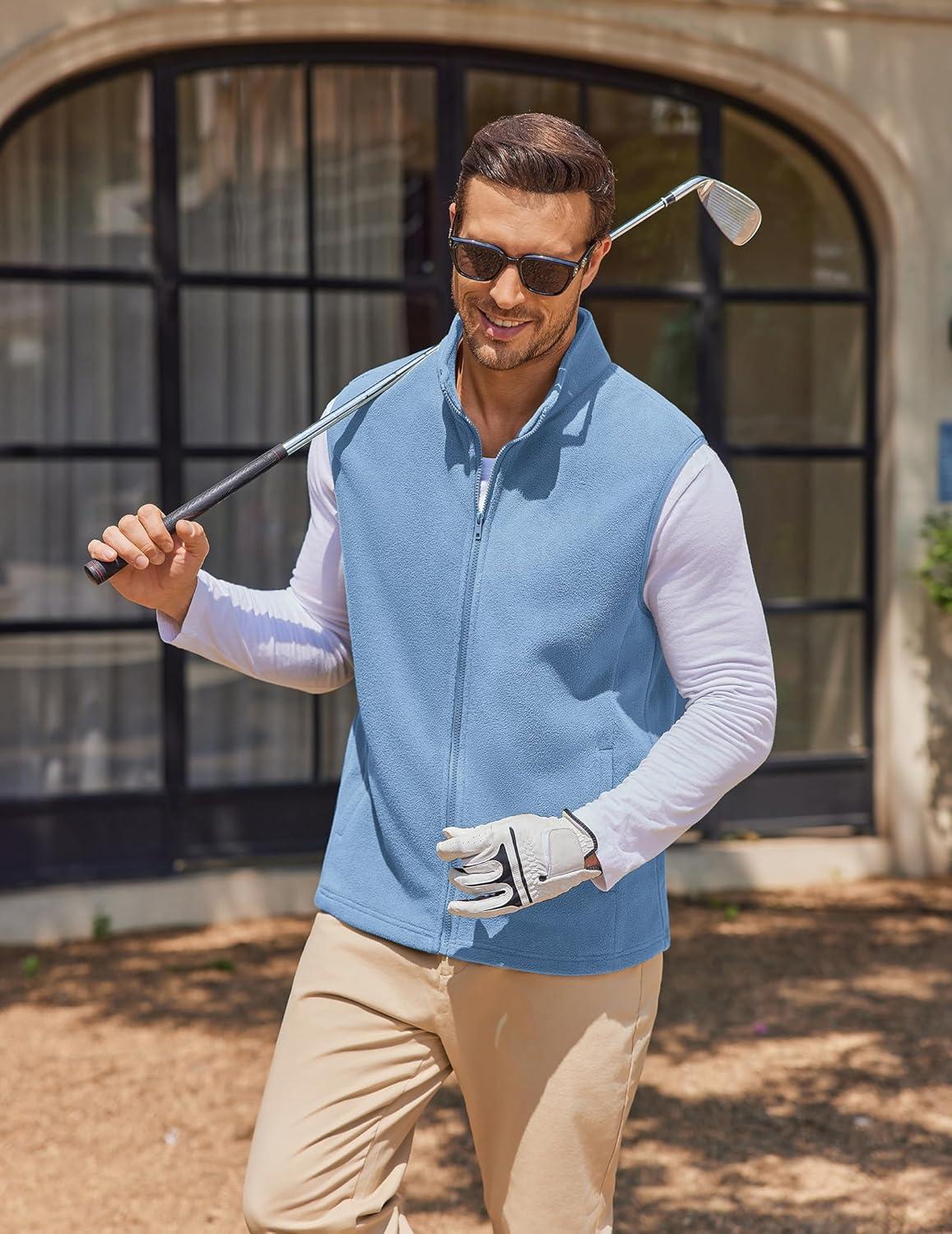 imageCOOFANDY Mens Polar Fleece Vest Lightweight Sleeveless Jacket Warm Zip up Outerwear Vests with Zipper Pockets for HikingLake Blue