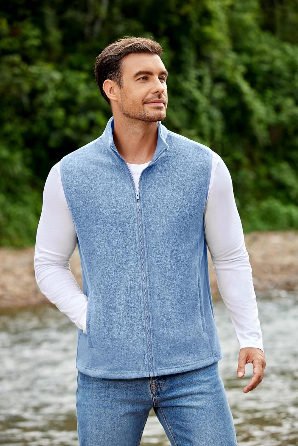 imageCOOFANDY Mens Polar Fleece Vest Lightweight Sleeveless Jacket Warm Zip up Outerwear Vests with Zipper Pockets for HikingLake Blue