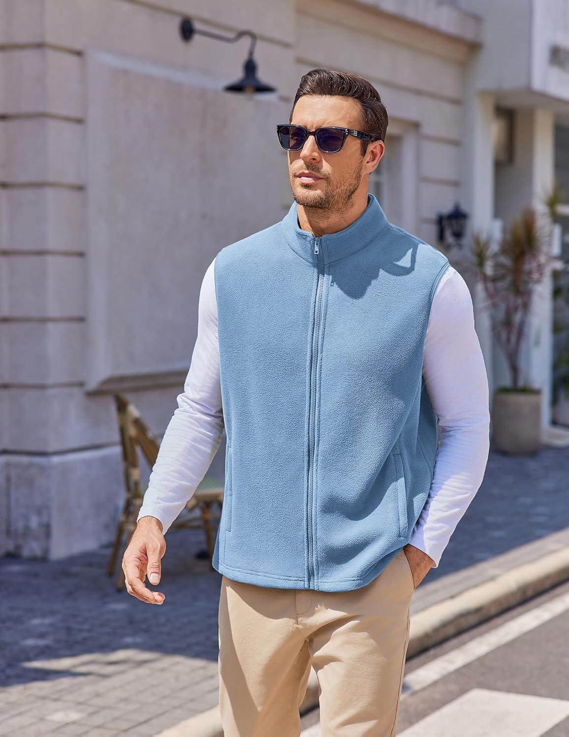 imageCOOFANDY Mens Polar Fleece Vest Lightweight Sleeveless Jacket Warm Zip up Outerwear Vests with Zipper Pockets for HikingLake Blue