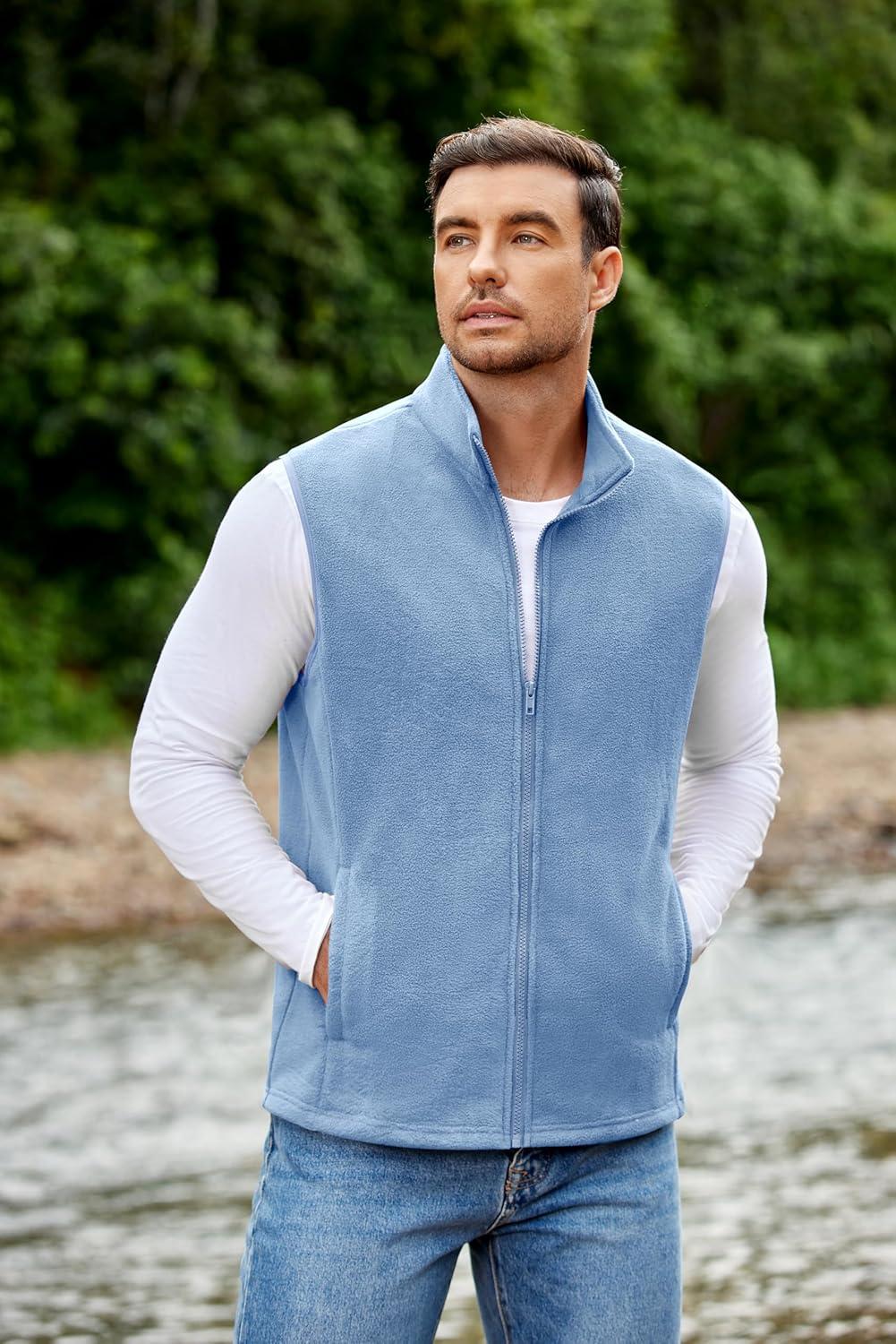 imageCOOFANDY Mens Polar Fleece Vest Lightweight Sleeveless Jacket Warm Zip up Outerwear Vests with Zipper Pockets for HikingLake Blue
