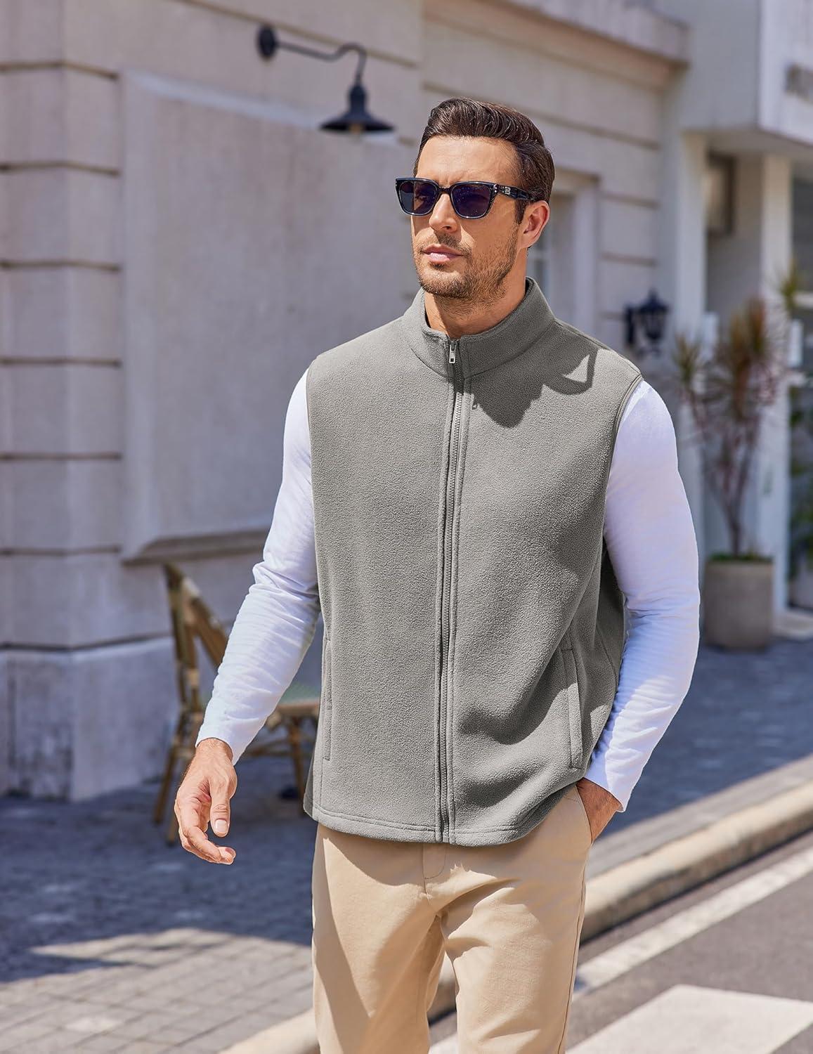 imageCOOFANDY Mens Polar Fleece Vest Lightweight Sleeveless Jacket Warm Zip up Outerwear Vests with Zipper Pockets for HikingLight Grey