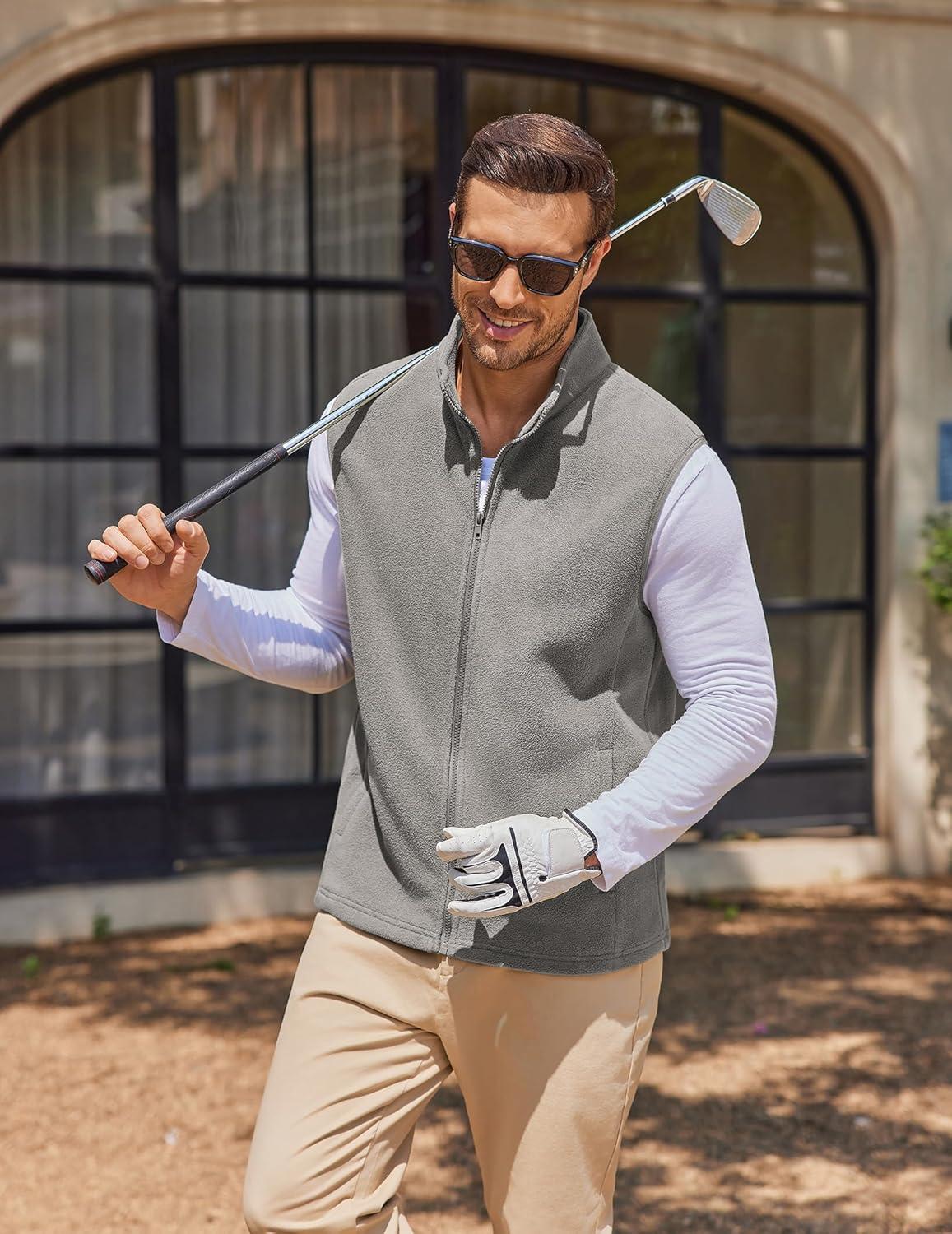 imageCOOFANDY Mens Polar Fleece Vest Lightweight Sleeveless Jacket Warm Zip up Outerwear Vests with Zipper Pockets for HikingLight Grey