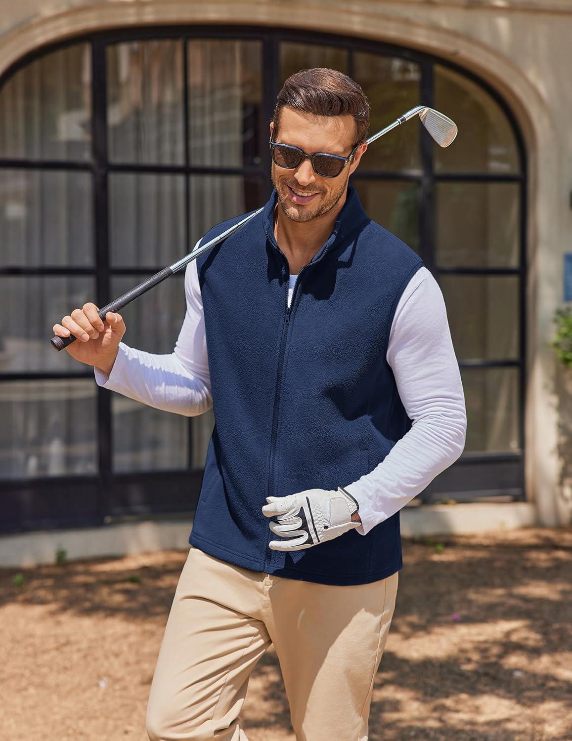 imageCOOFANDY Mens Polar Fleece Vest Lightweight Sleeveless Jacket Warm Zip up Outerwear Vests with Zipper Pockets for HikingNavy