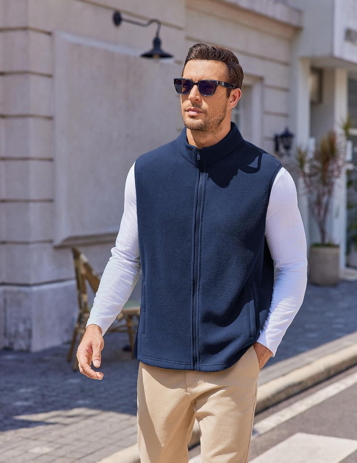 imageCOOFANDY Mens Polar Fleece Vest Lightweight Sleeveless Jacket Warm Zip up Outerwear Vests with Zipper Pockets for HikingNavy