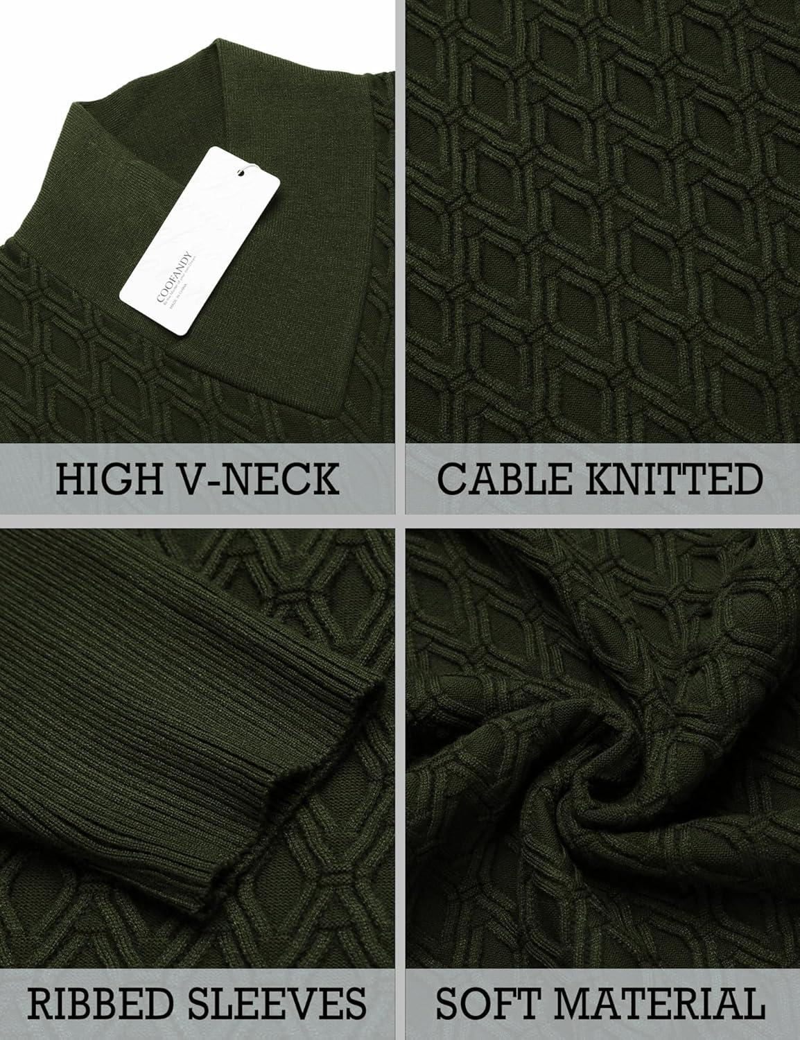 imageCOOFANDY Mens Pullover Sweaters Fashion Diamond Knit Sweater Stylish Knitwear Lightweight JumperArmy Green