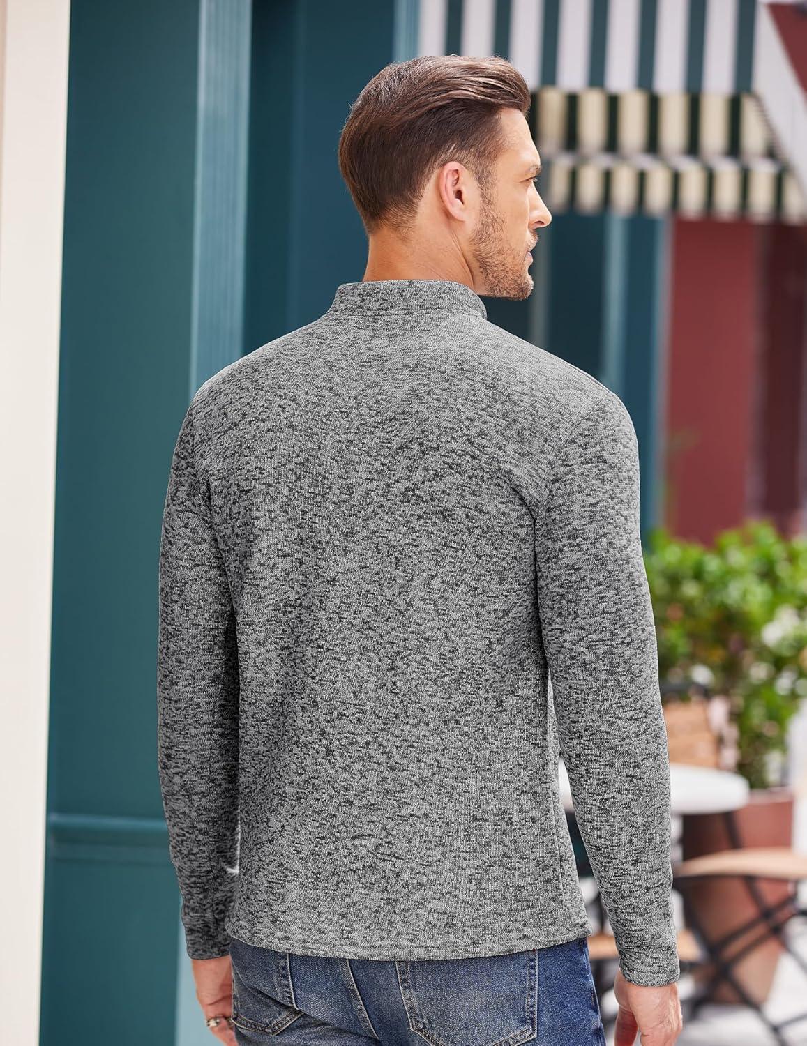 imageCOOFANDY Mens Quarter Button Henley Sweater Casual Knitted Sweatshirt Mock Neck Thermal Fleece Pullover Sweater with PocketBlack and White