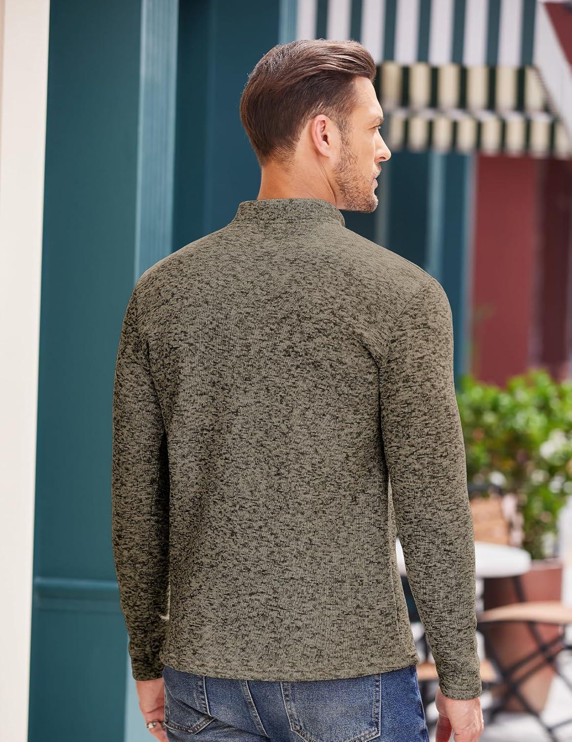 imageCOOFANDY Mens Quarter Button Henley Sweater Casual Knitted Sweatshirt Mock Neck Thermal Fleece Pullover Sweater with PocketCoffee
