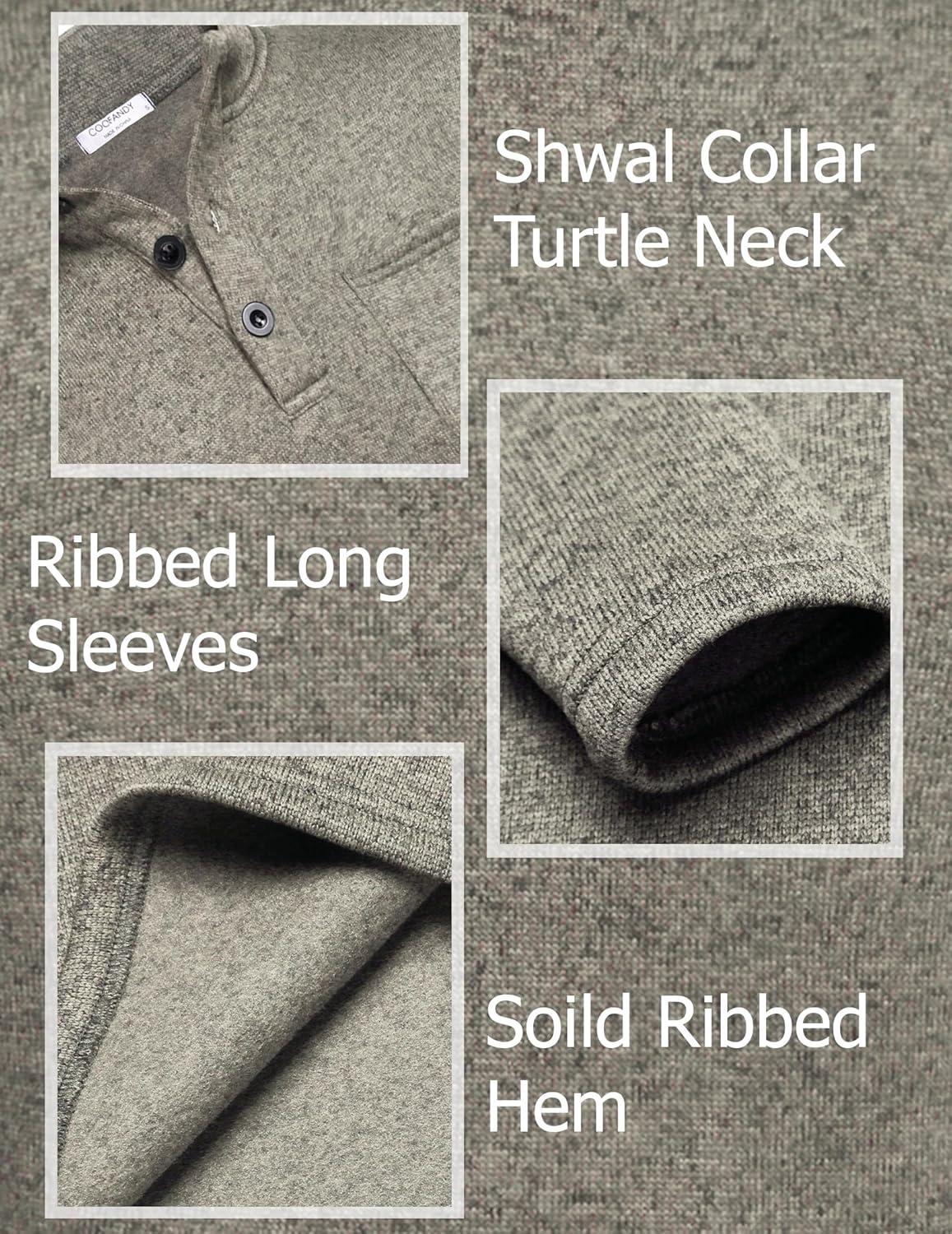 imageCOOFANDY Mens Quarter Button Henley Sweater Casual Knitted Sweatshirt Mock Neck Thermal Fleece Pullover Sweater with PocketKhaki